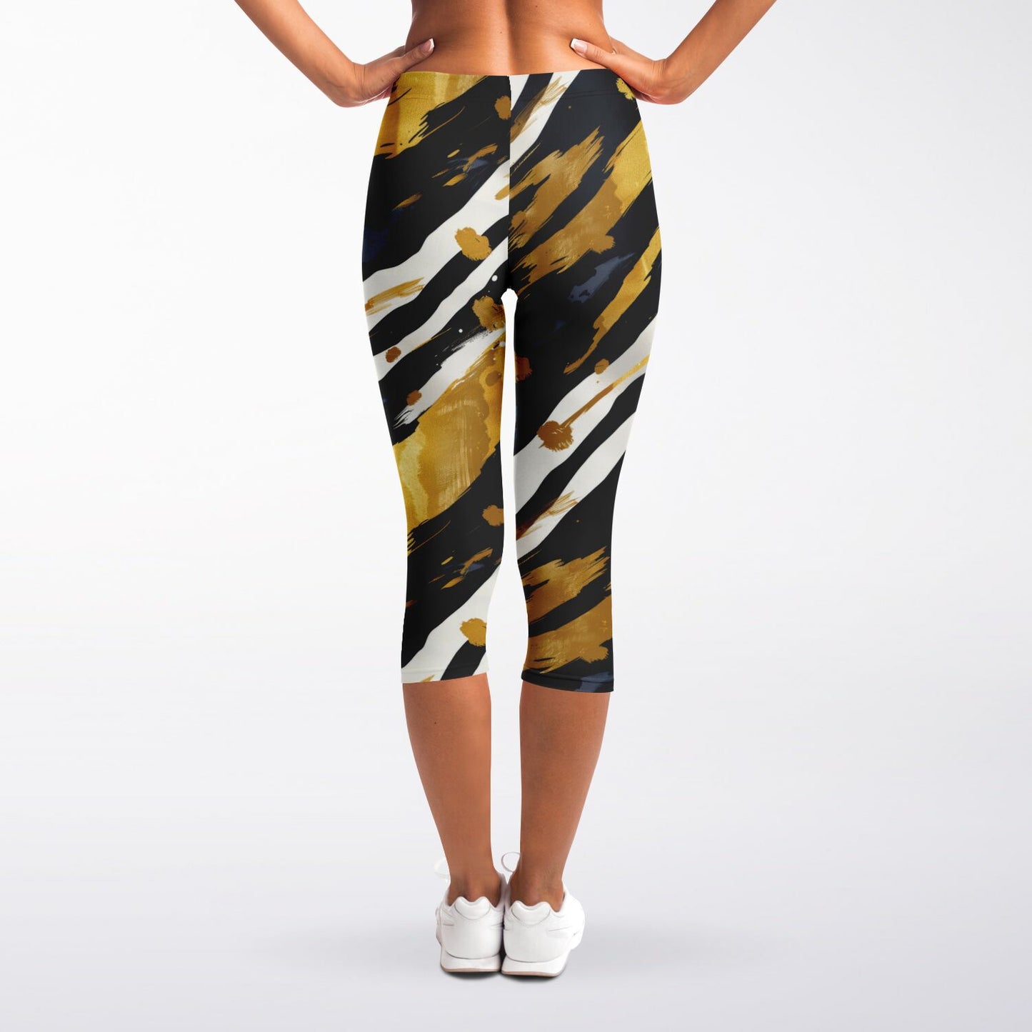 Vibrant Striped High-Waisted Capri Leggings for Active Women - AOP