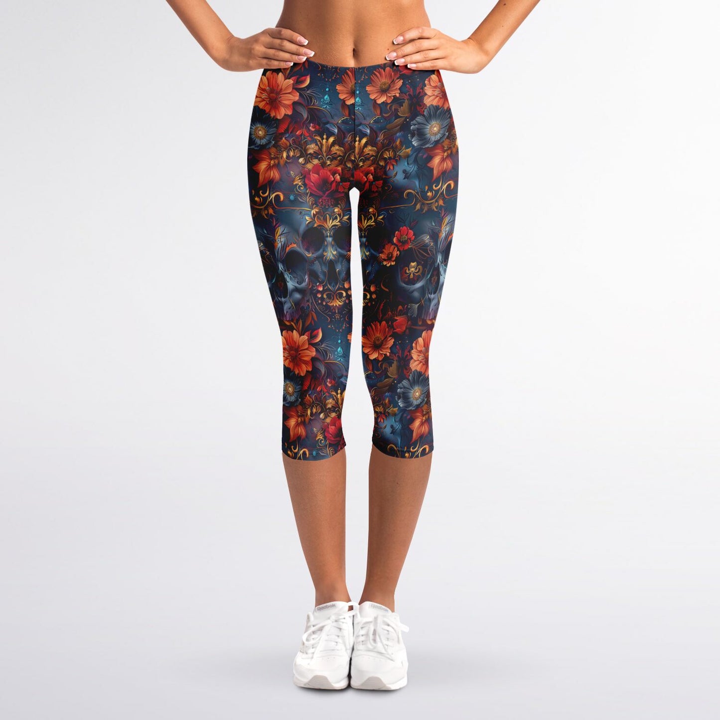 Floral Gothic High-Waisted Capri Leggings for Unique and Stylish Activewear - AOP