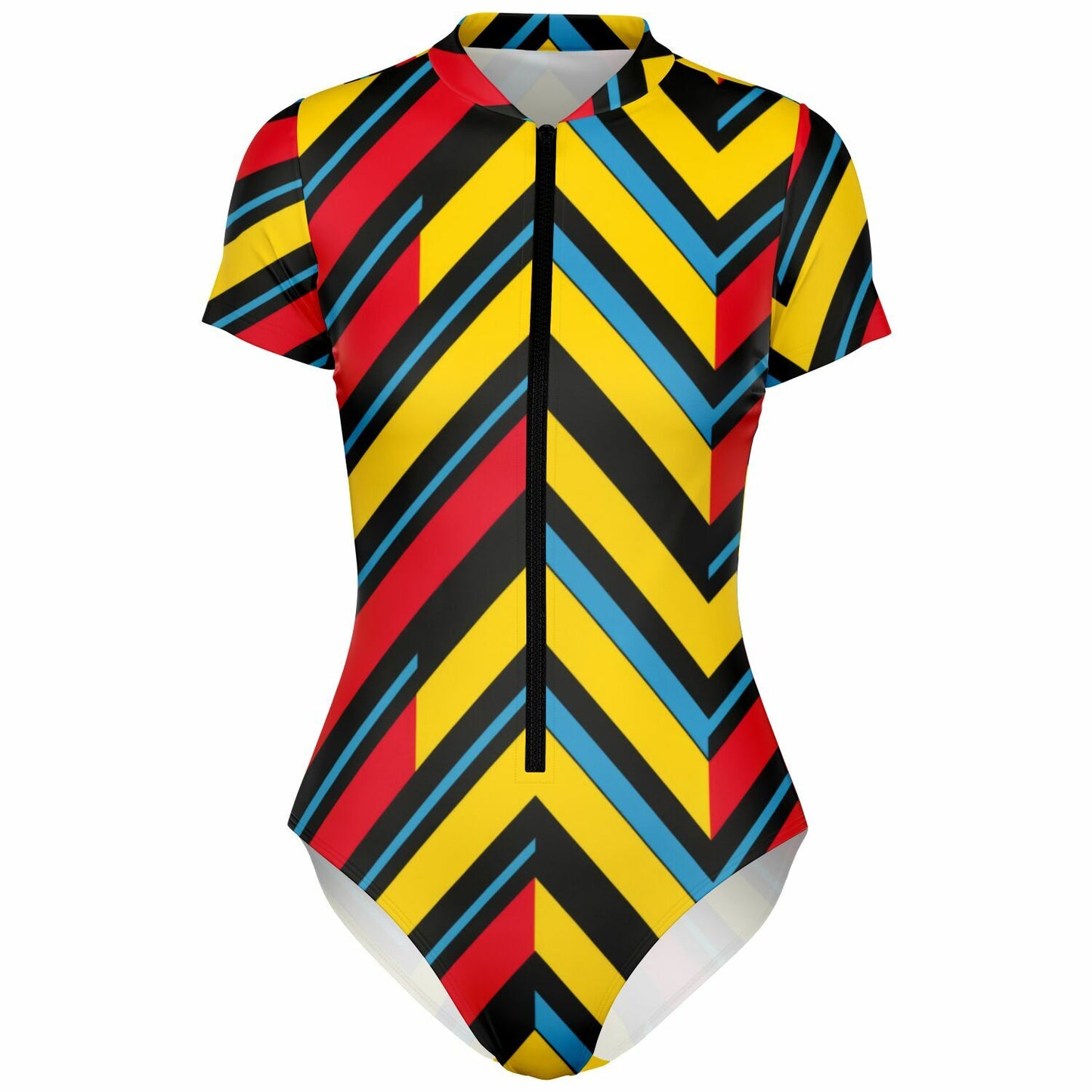 Bold Chevron Stripe Women's Short-Sleeve Swimsuit - AOP