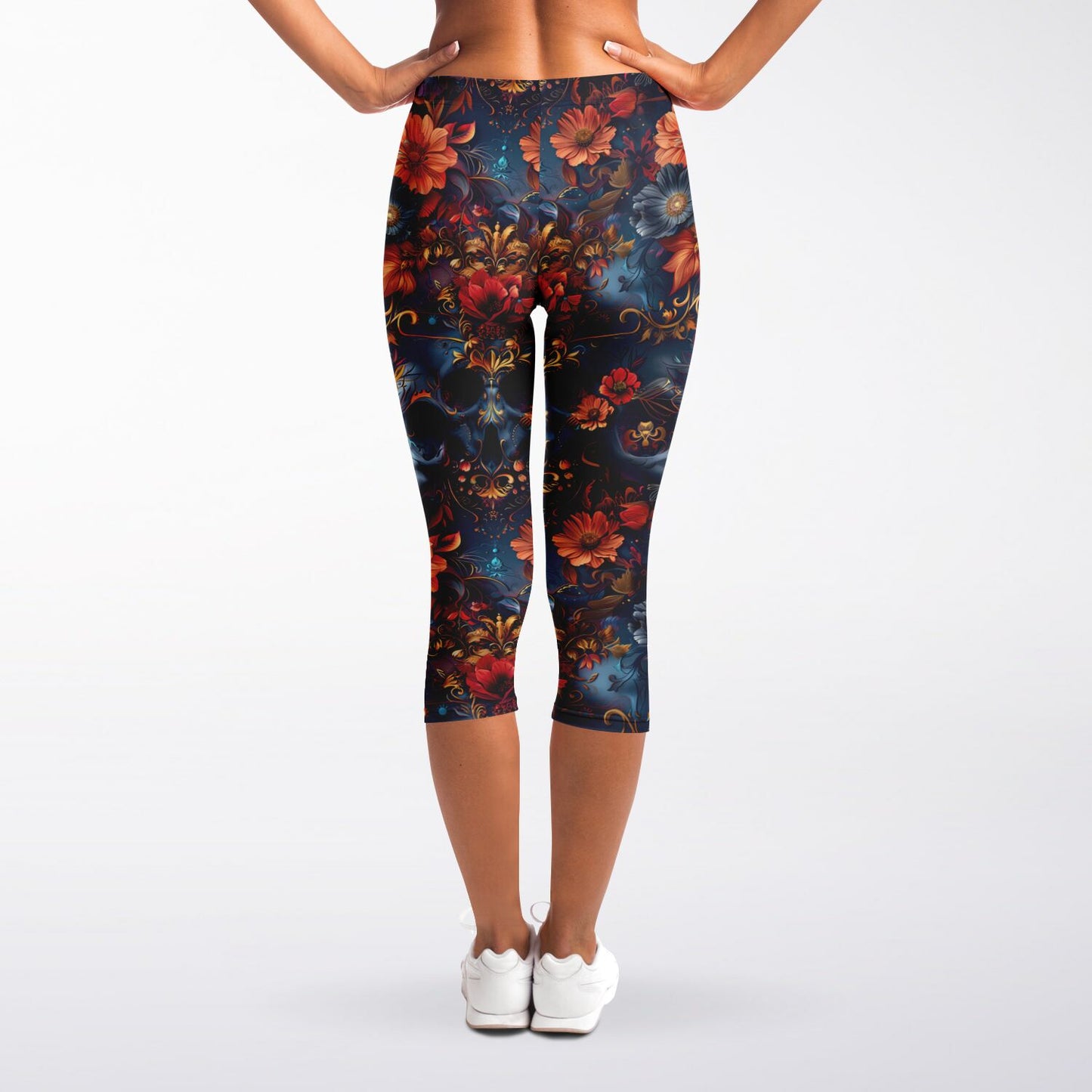 Floral Gothic High-Waisted Capri Leggings for Unique and Stylish Activewear - AOP