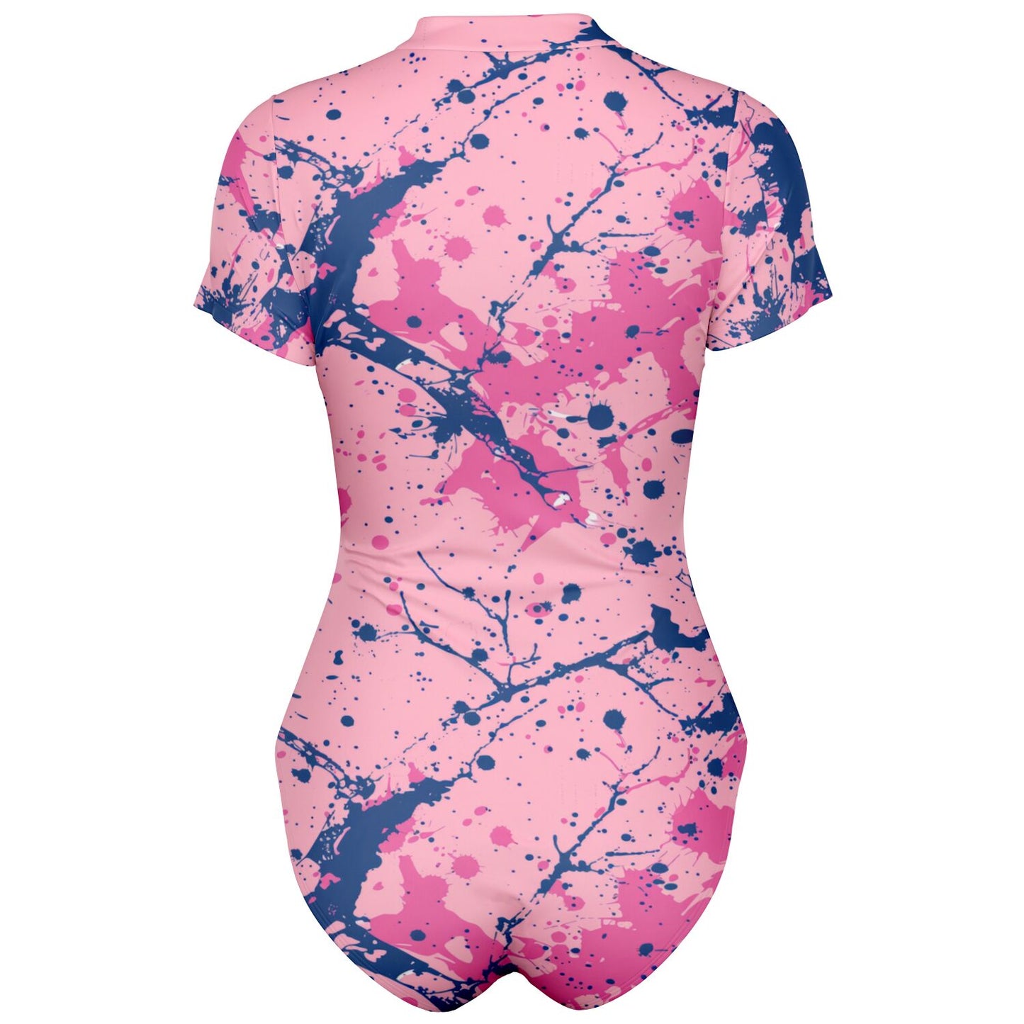 Pink and Blue Splatter Pattern Women's Short-Sleeve Swimsuit - AOP