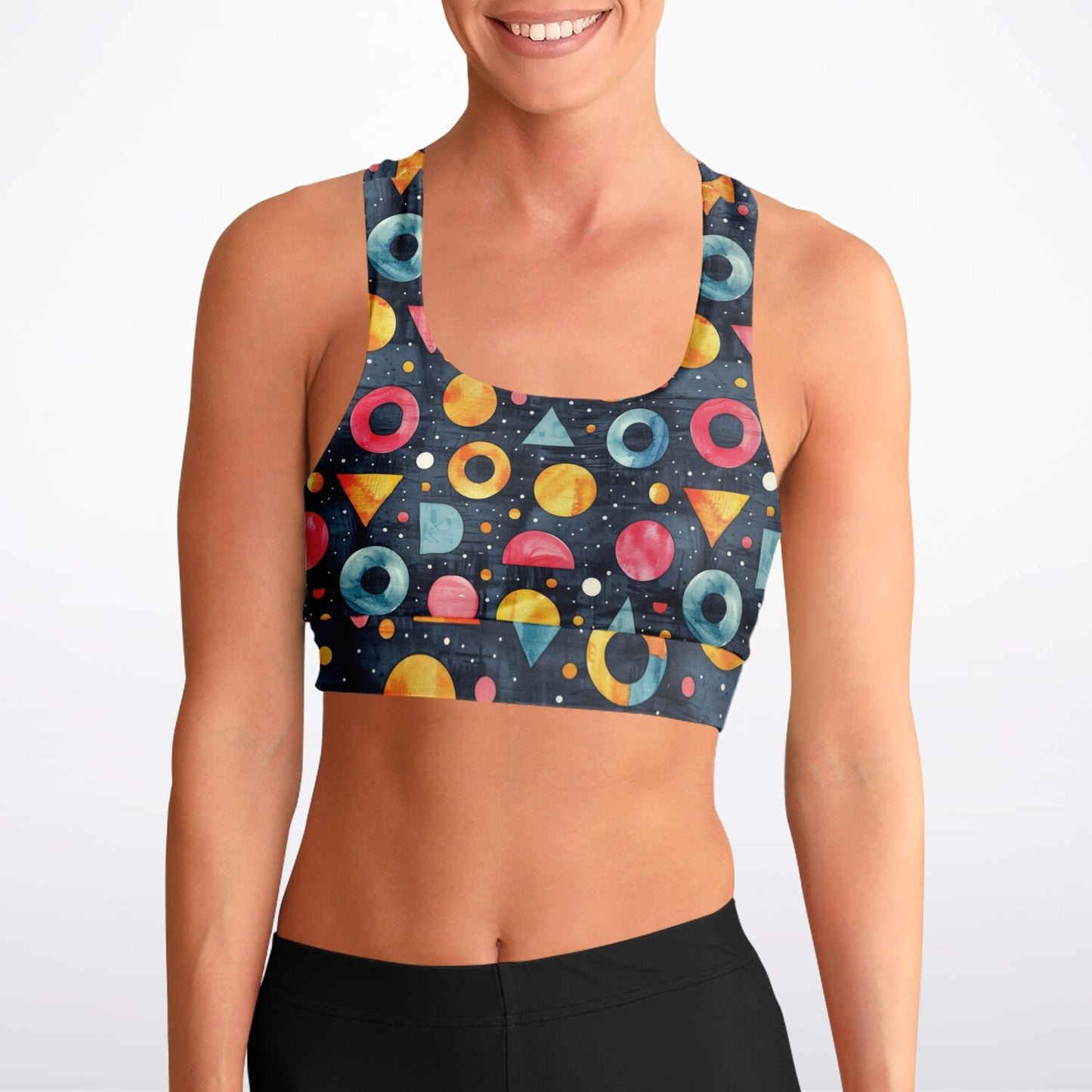 Retro Geometric Pattern Sports Bra