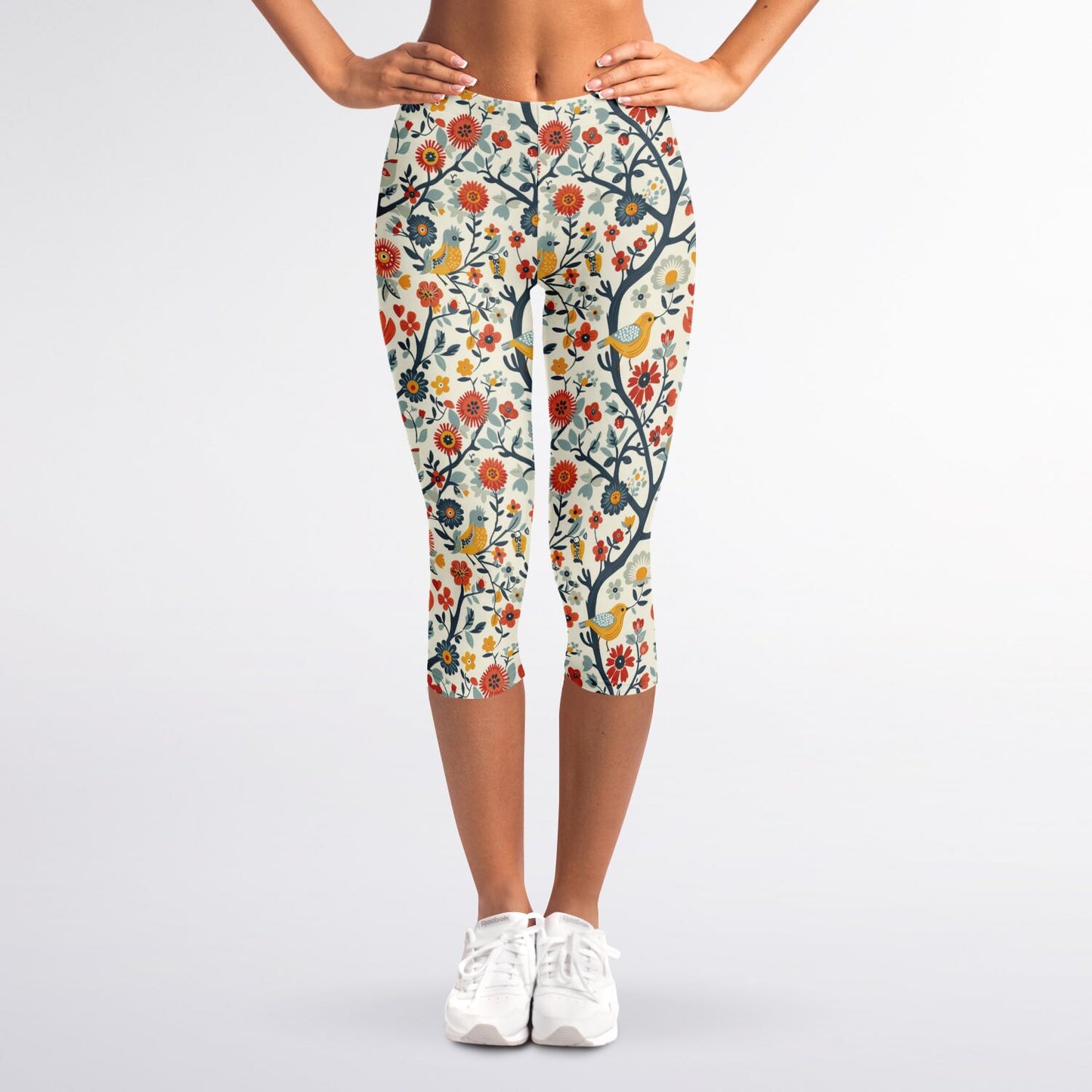 Floral Garden High-Waisted Capri Leggings for Charming Activewear - AOP