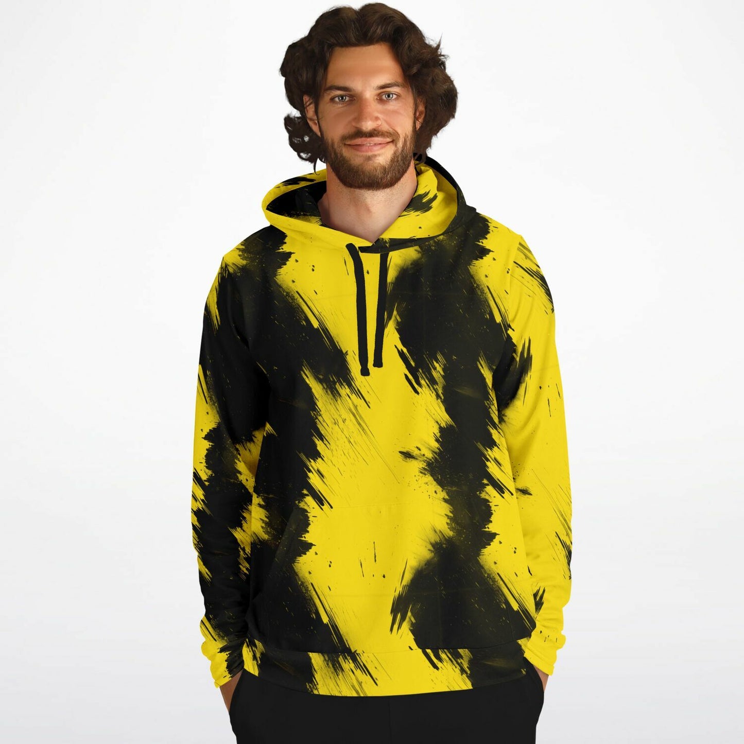 Bold Yellow and Black Brushstroke Women's Hoodie - AOP