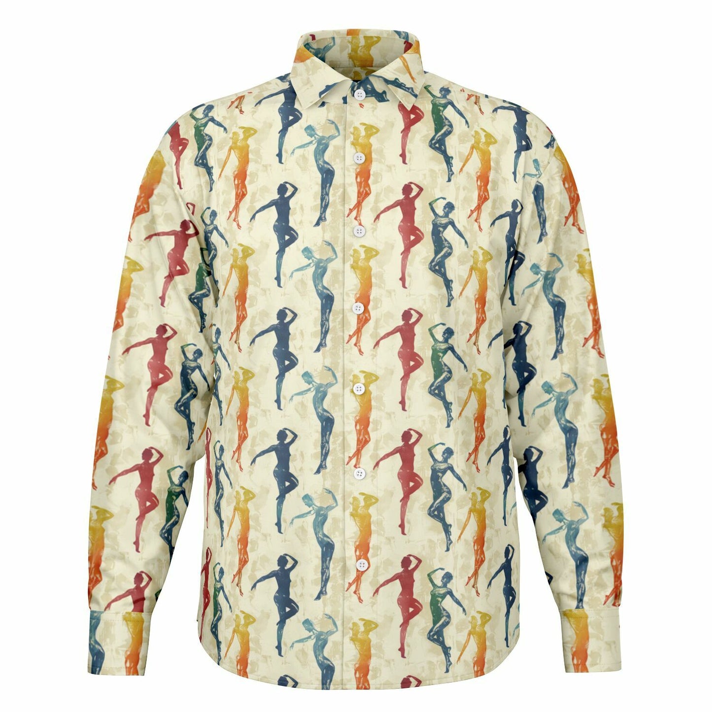 Colorful Silhouette Dance Long Sleeve Button Down Shirt