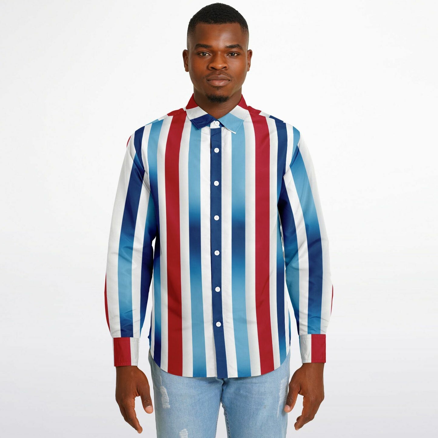 Patriotic Stripes Long Sleeve Button Down Shirt