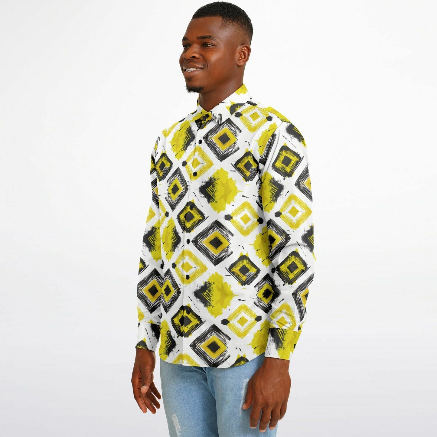 Geometric Vibes Long Sleeve Button Down Shirt