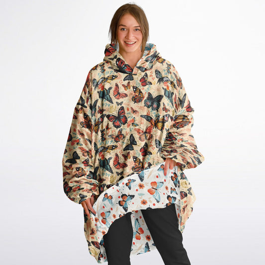 Reversible Snug Hoodie - Fluttering Butterflies and Meadow Dance Designs - AOP