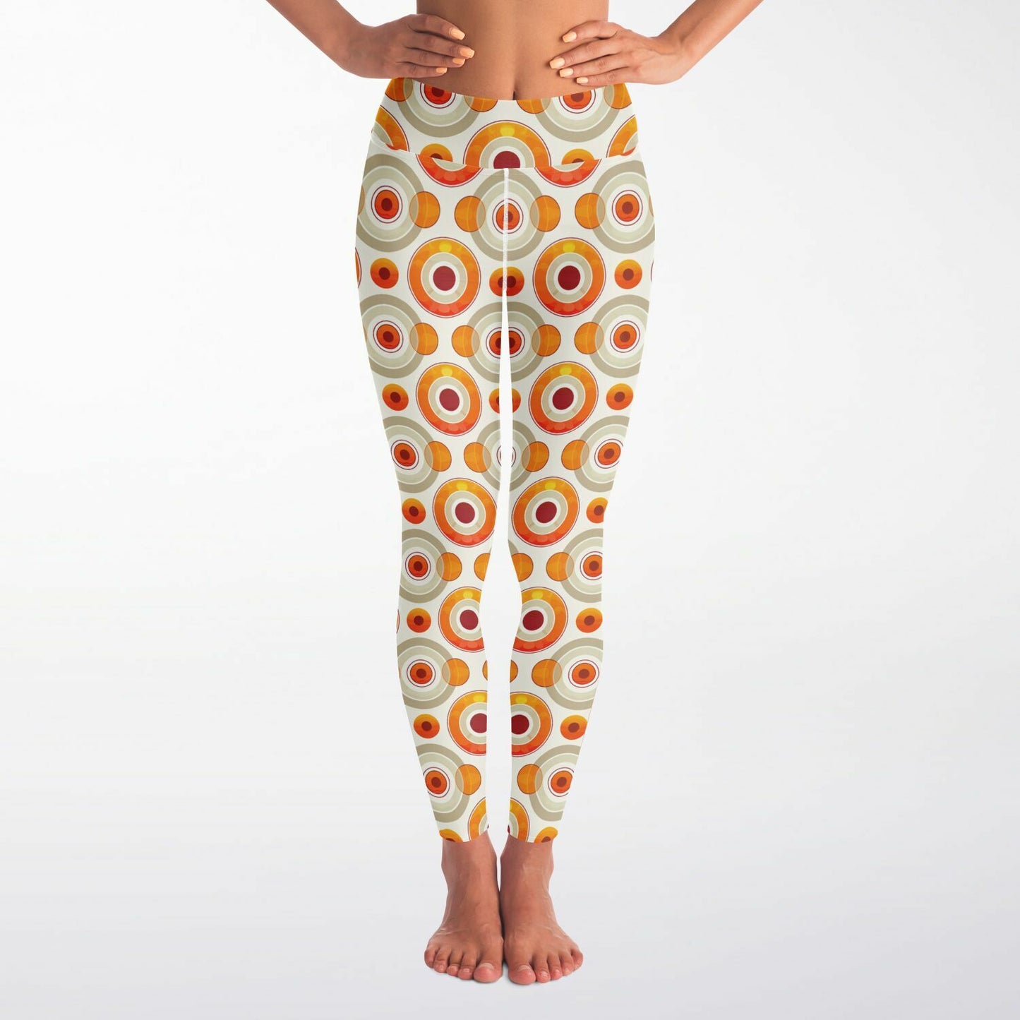 Retro Circles High-Waisted Yoga Leggings for Vibrant and Stylish Practice - AOP