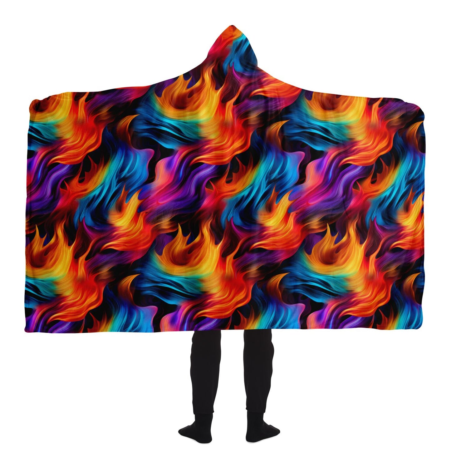 Fiery Waves Hooded Blanket