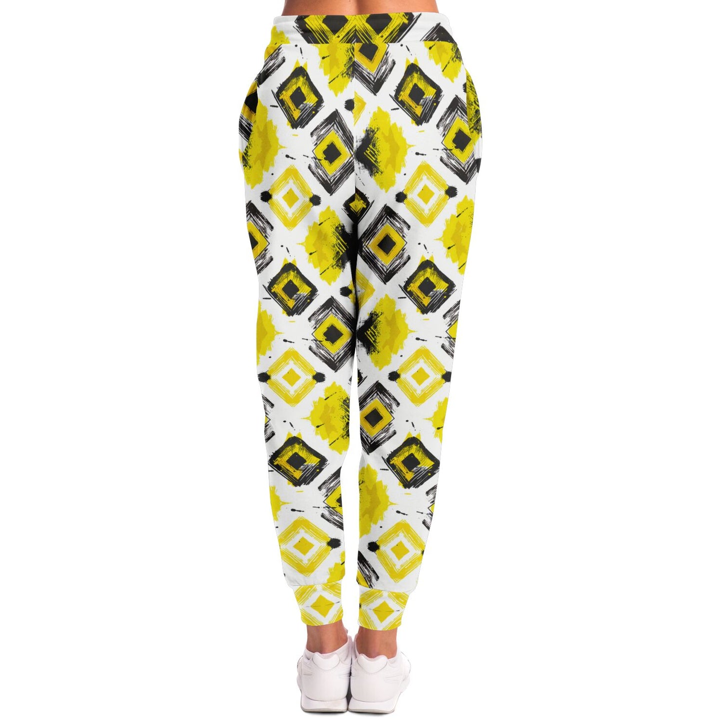 Geometric Yellow And Black Splash Joggers - AOP