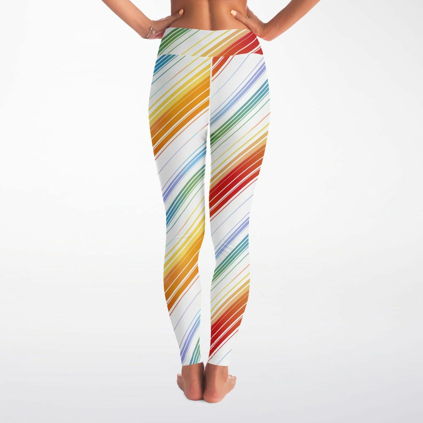 Rainbow Stripes High-Waisted Yoga Leggings for Bright and Stylish Practice - AOP