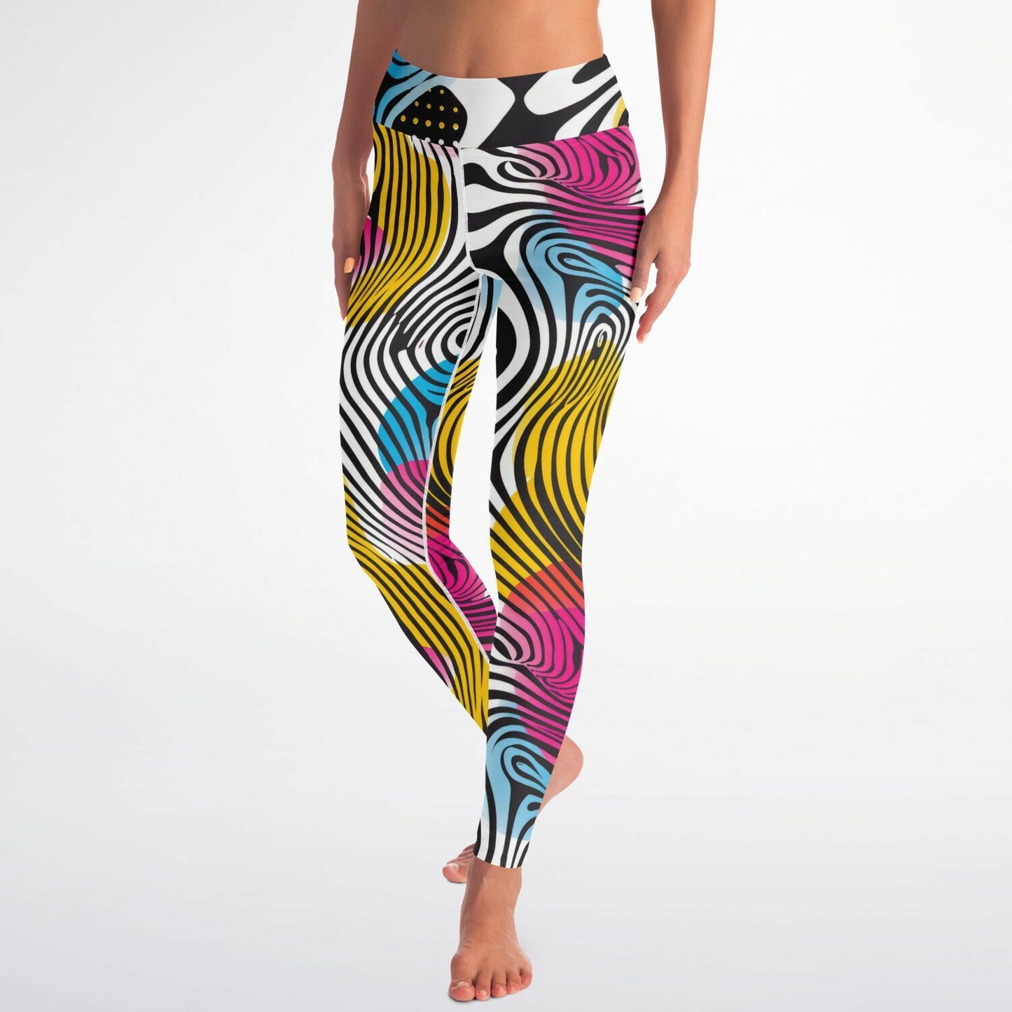 Psychedelic Swirl High-Waisted Yoga Leggings for Bold and Stylish Practice - AOP