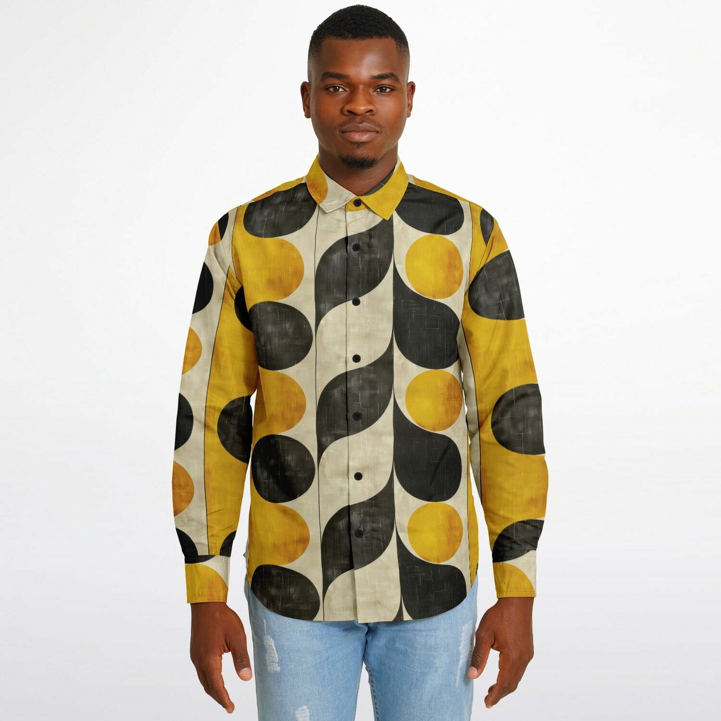 Retro Circles Long Sleeve Button Down Shirt