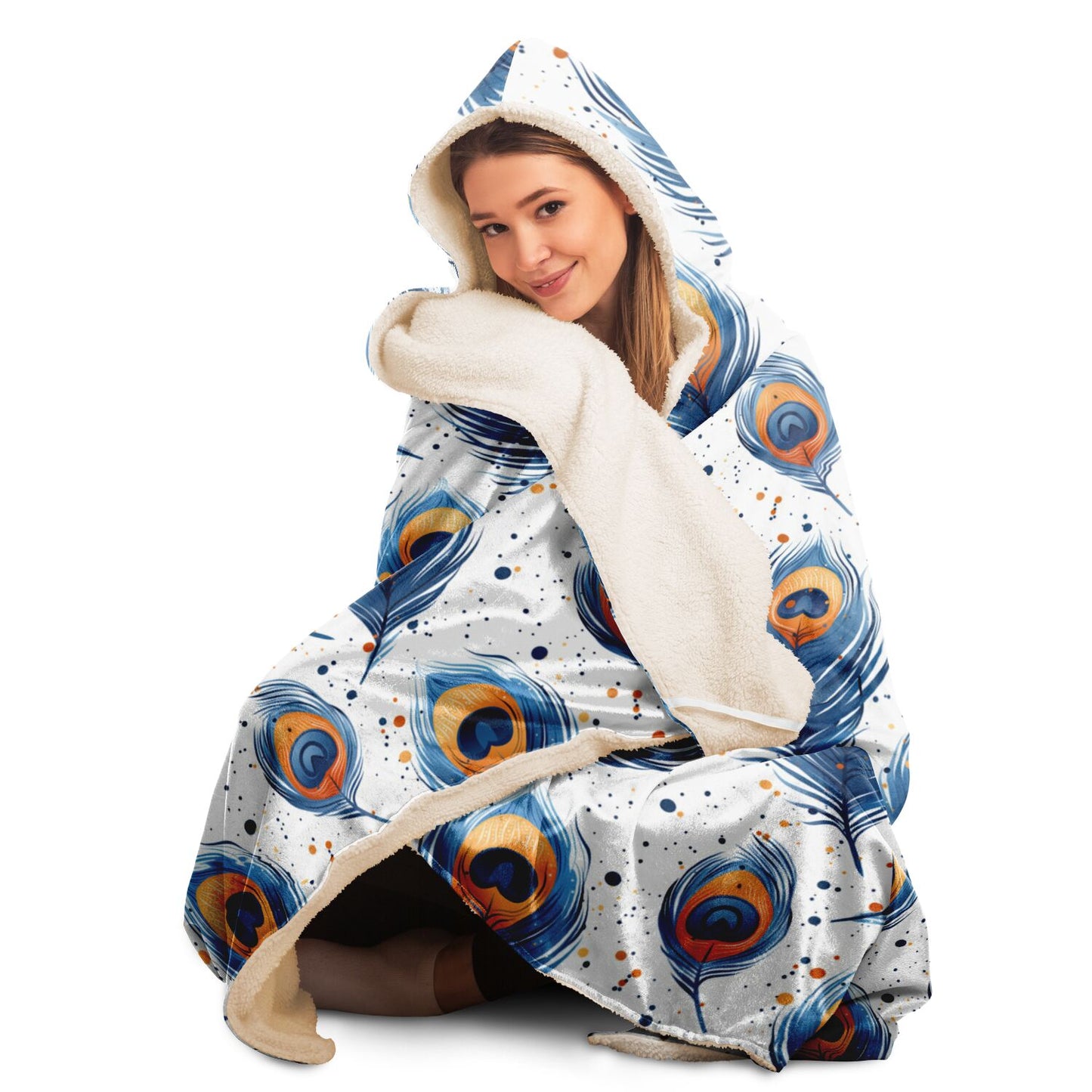 Elegant Peacock Feather Hooded Blanket