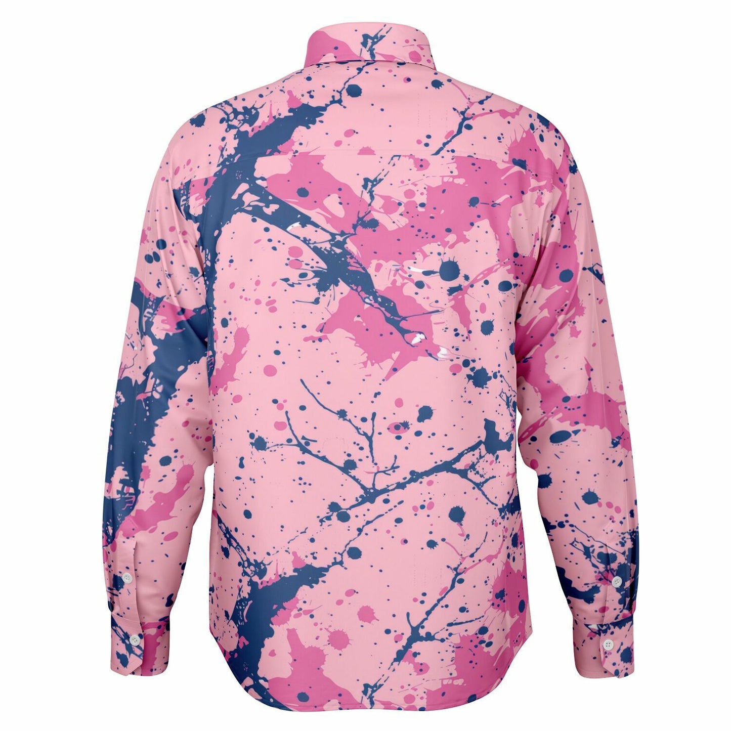 Artistic Pink and Blue Splatter Long Sleeve Button Down Shirt