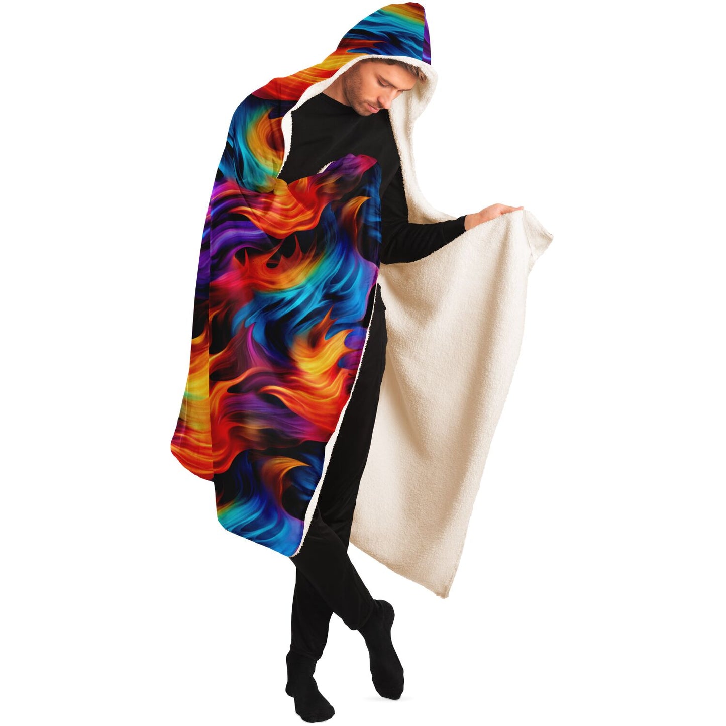 Fiery Waves Hooded Blanket