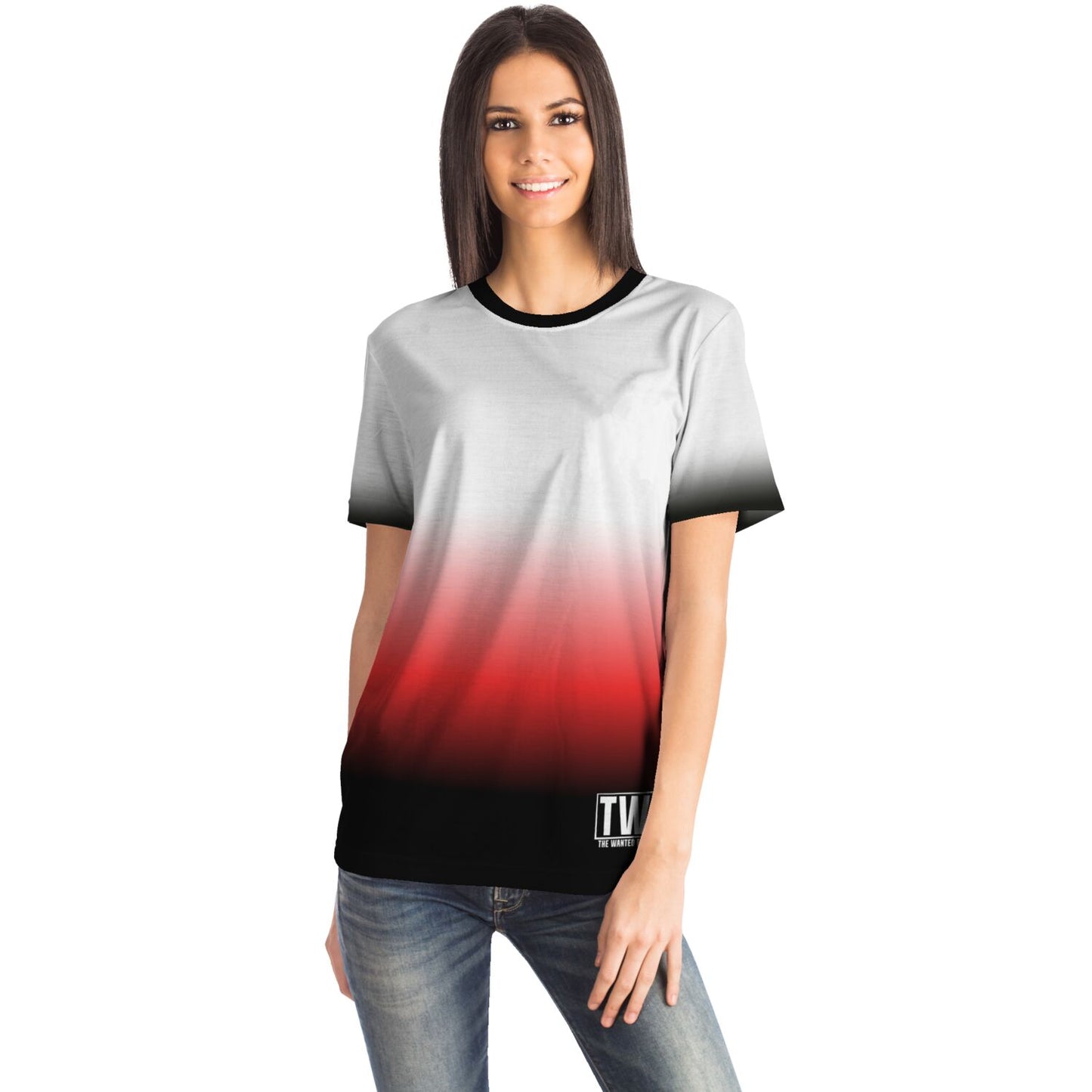 Vibrant Gradient Unisex T-Shirt - Black, Red, and White Fade