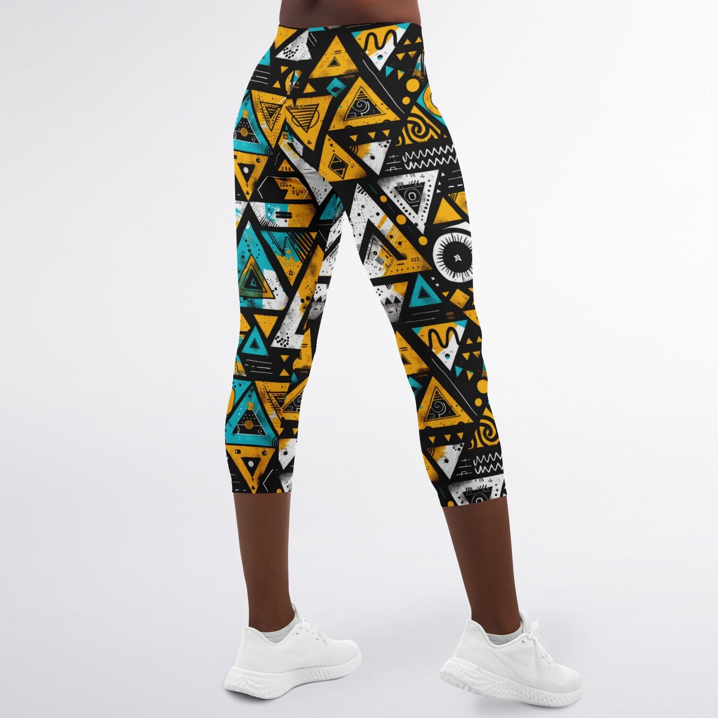 Geometric Tribal High-Waisted Capri Leggings for Bold and Stylish Activewear - AOP