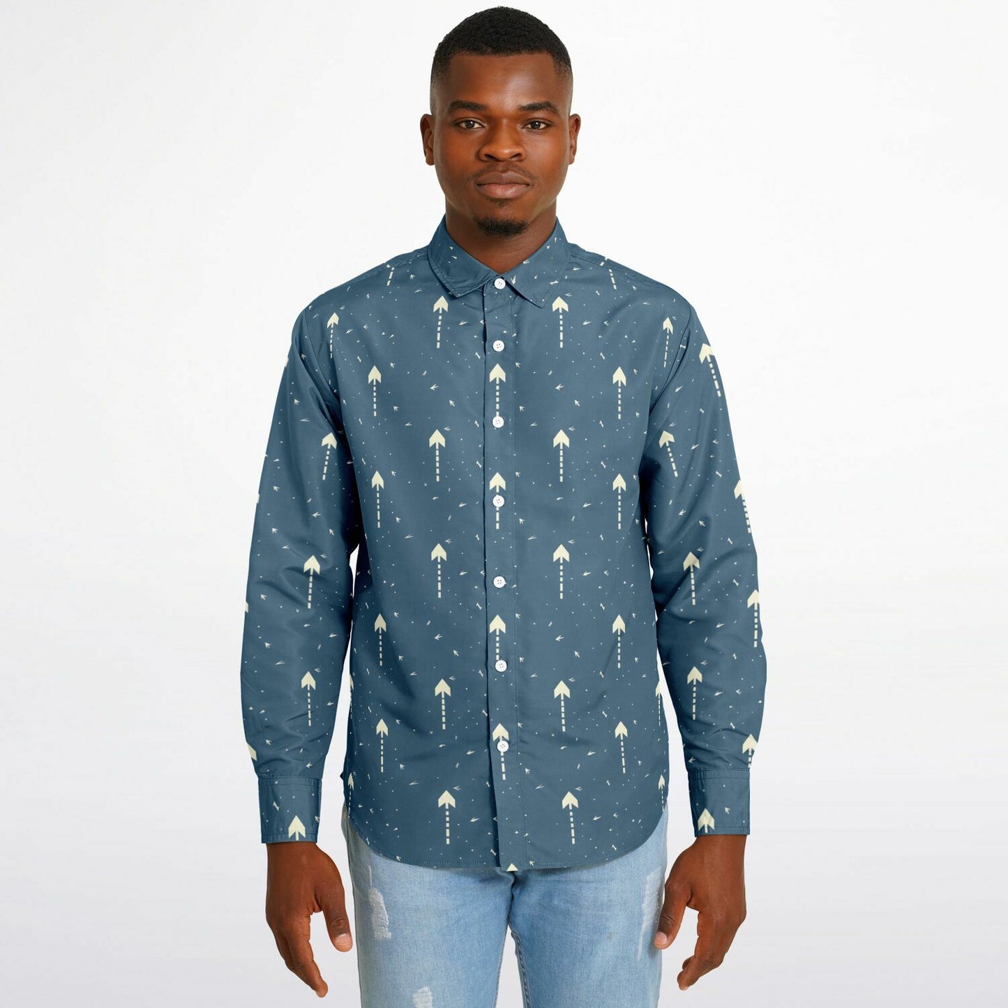 Upward Arrows Long Sleeve Button Down Shirt