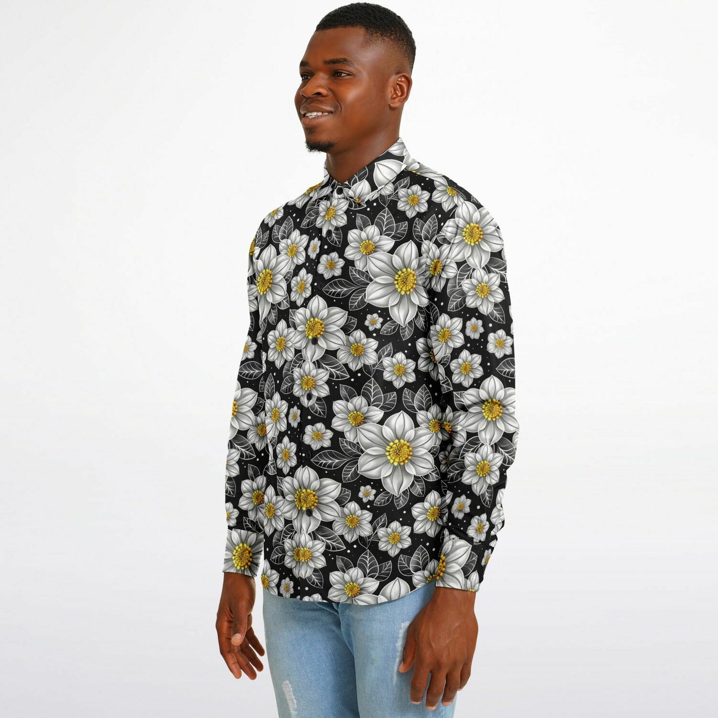 Floral Elegance Long Sleeve Button Down Shirt