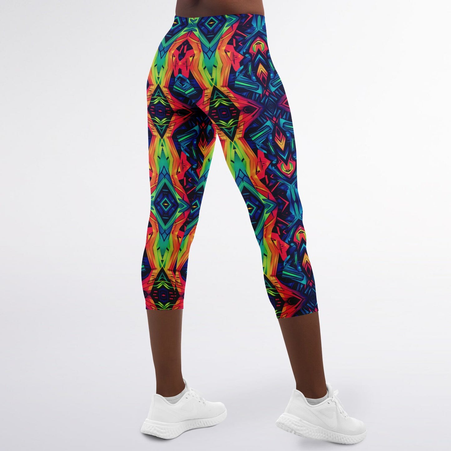 Psychedelic Kaleidoscope High-Waisted Capri Leggings for Vibrant Activewear - AOP