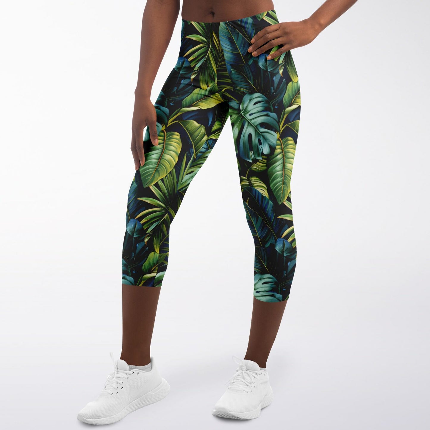 Tropical Paradise High-Waisted Capri Leggings for Nature-Inspired Activewear - AOP