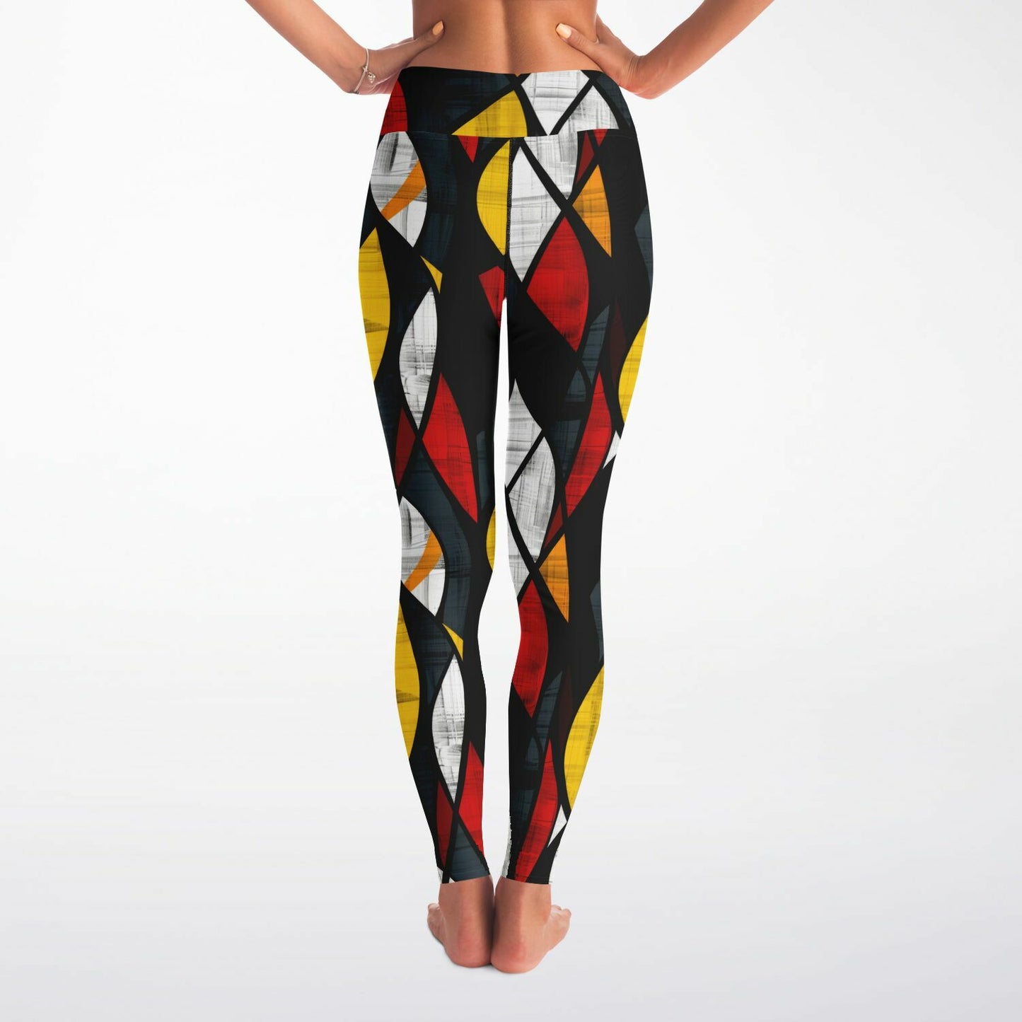 Abstract Geometric High-Waisted Yoga Leggings for Bold and Modern Style - AOP