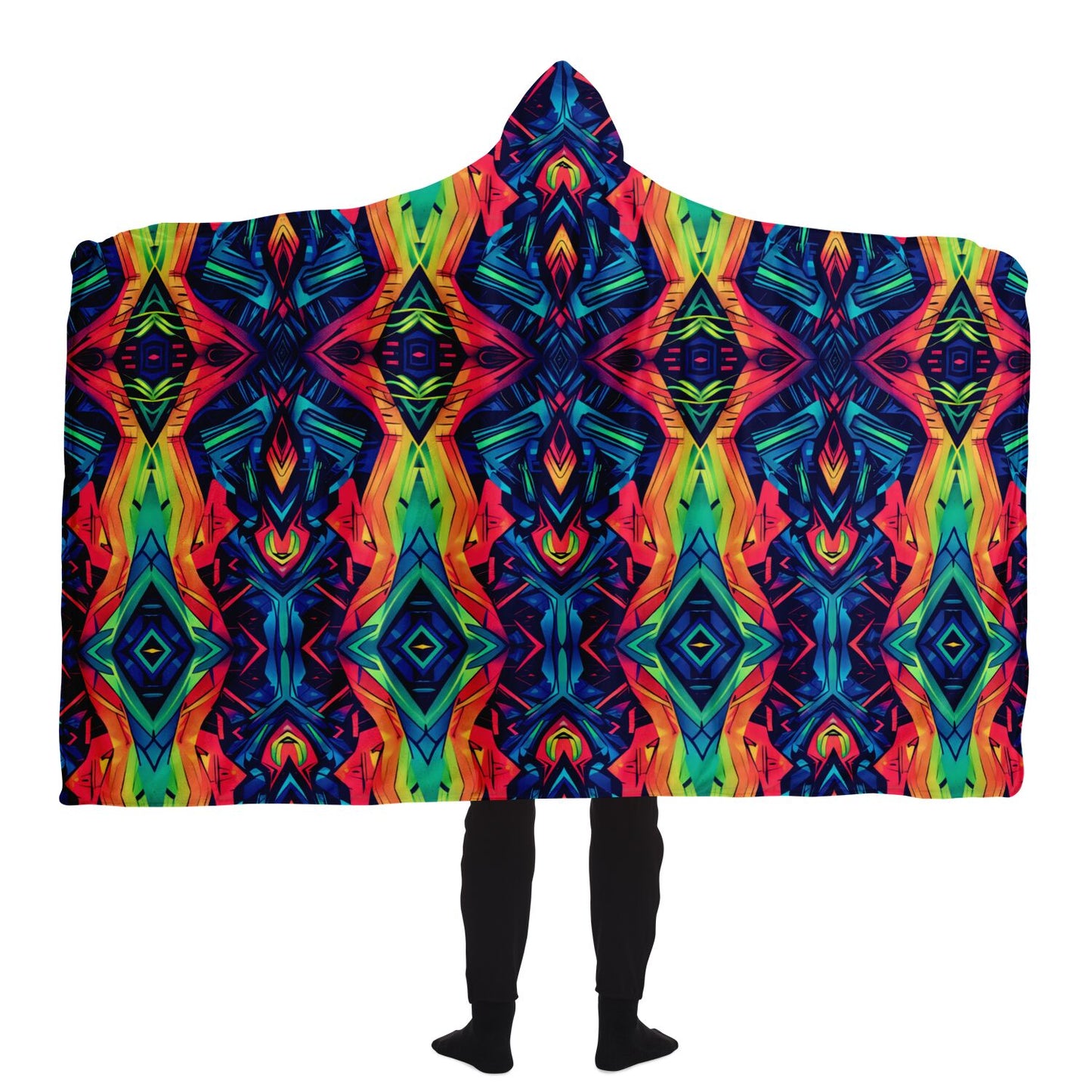 Neon Kaleidoscope Hooded Blanket