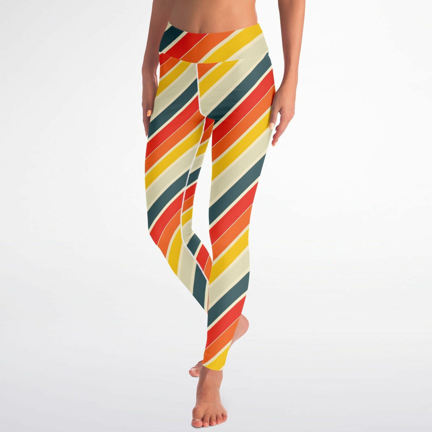 Retro Stripes High-Waisted Yoga Leggings for Vibrant and Stylish Practice - AOP