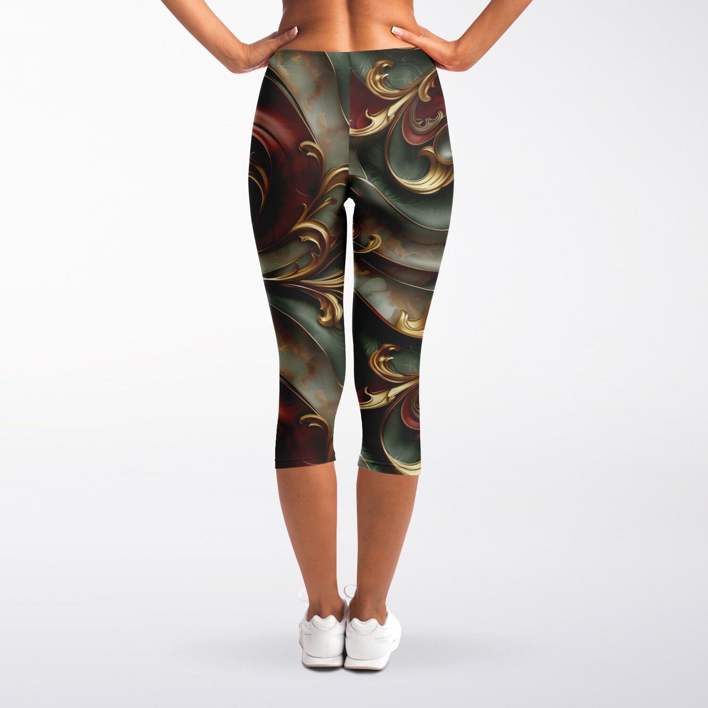 Opulent Swirl High-Waisted Capri Leggings for Luxurious Activewear - AOP