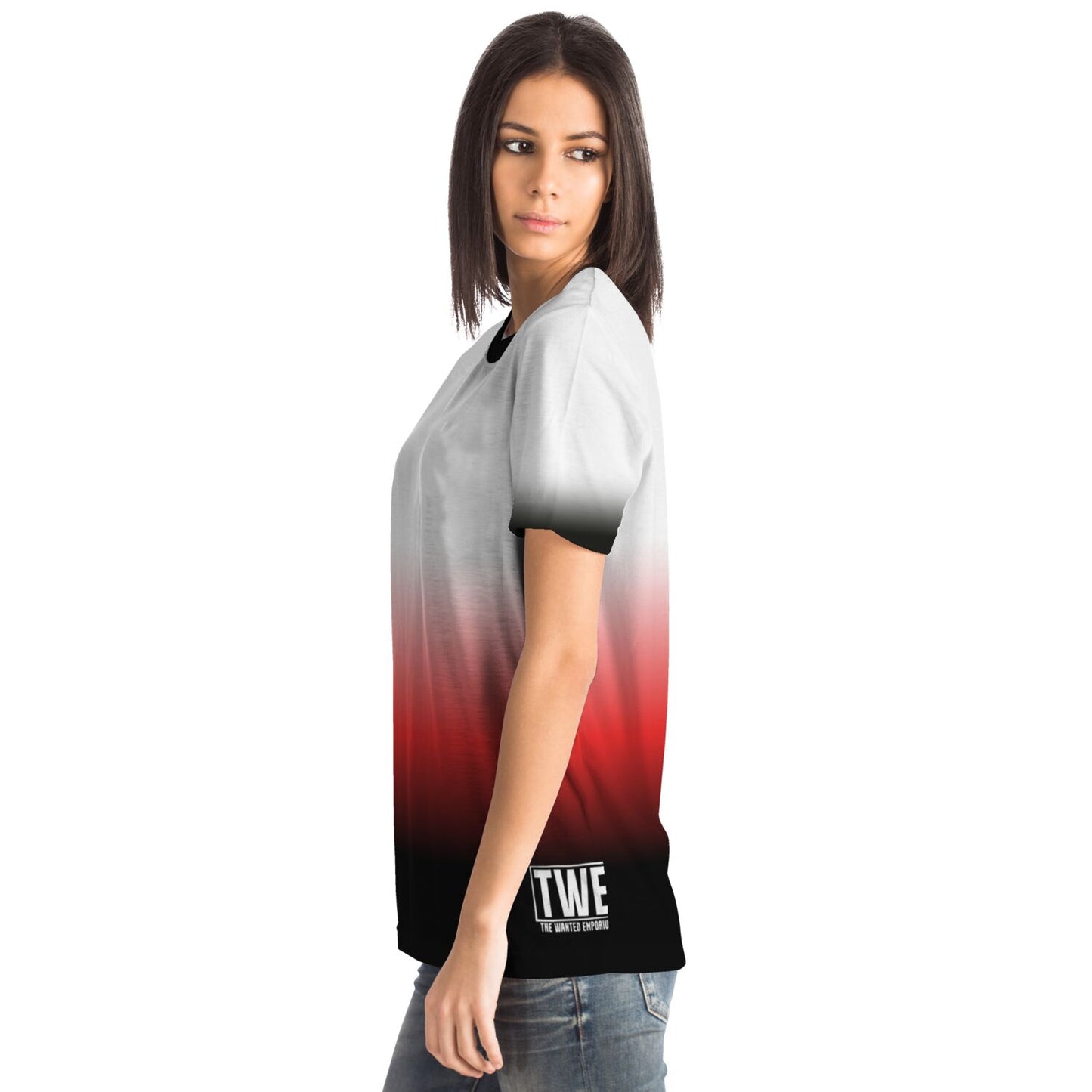 Vibrant Gradient Unisex T-Shirt - Black, Red, and White Fade