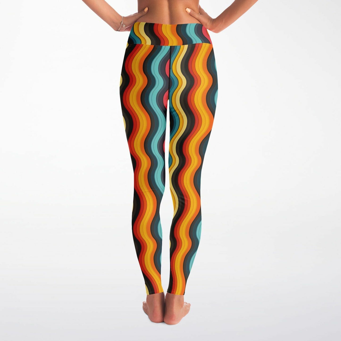 Psychedelic Wave High-Waisted Yoga Leggings for Vibrant and Stylish Practice - AOP