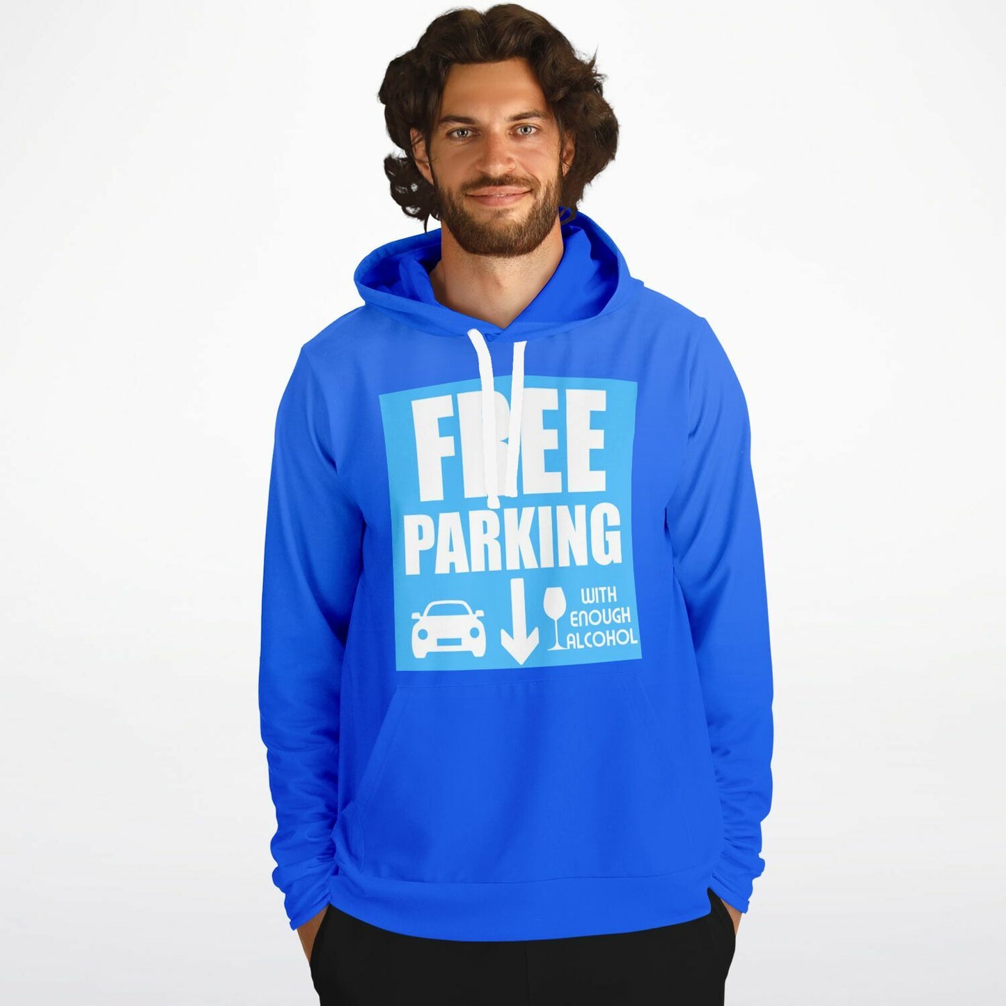 Humorous 'Free Parking Pullover Fashion Hoodie -  Perfect for Party Lovers - AOP