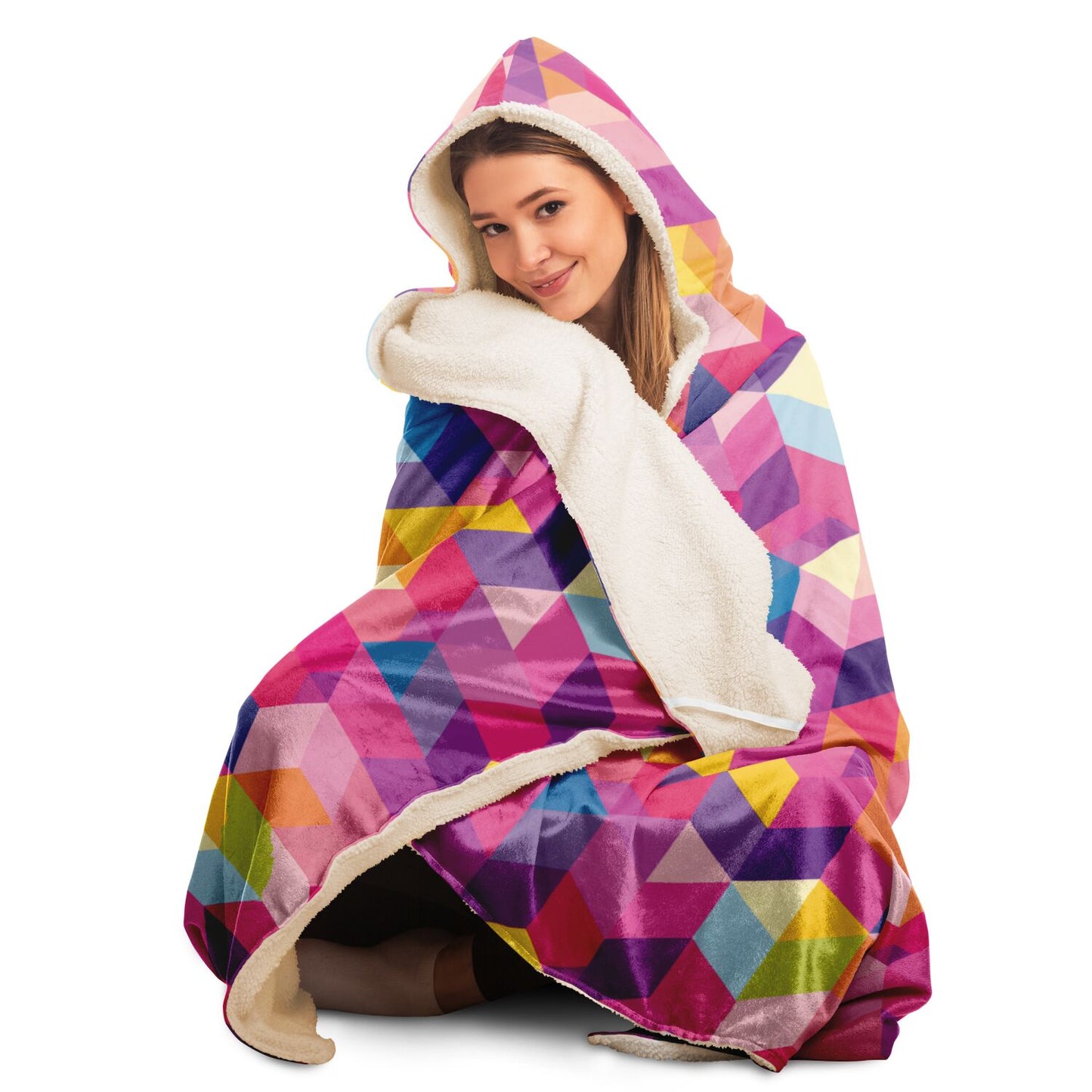 Vibrant Geometric Hooded Blanket