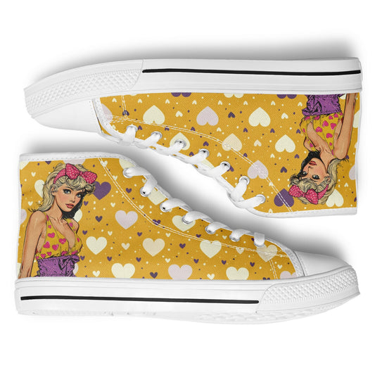 Urban Peak High-Top Shoes with Retro Heart and Pin-Up Girl Design