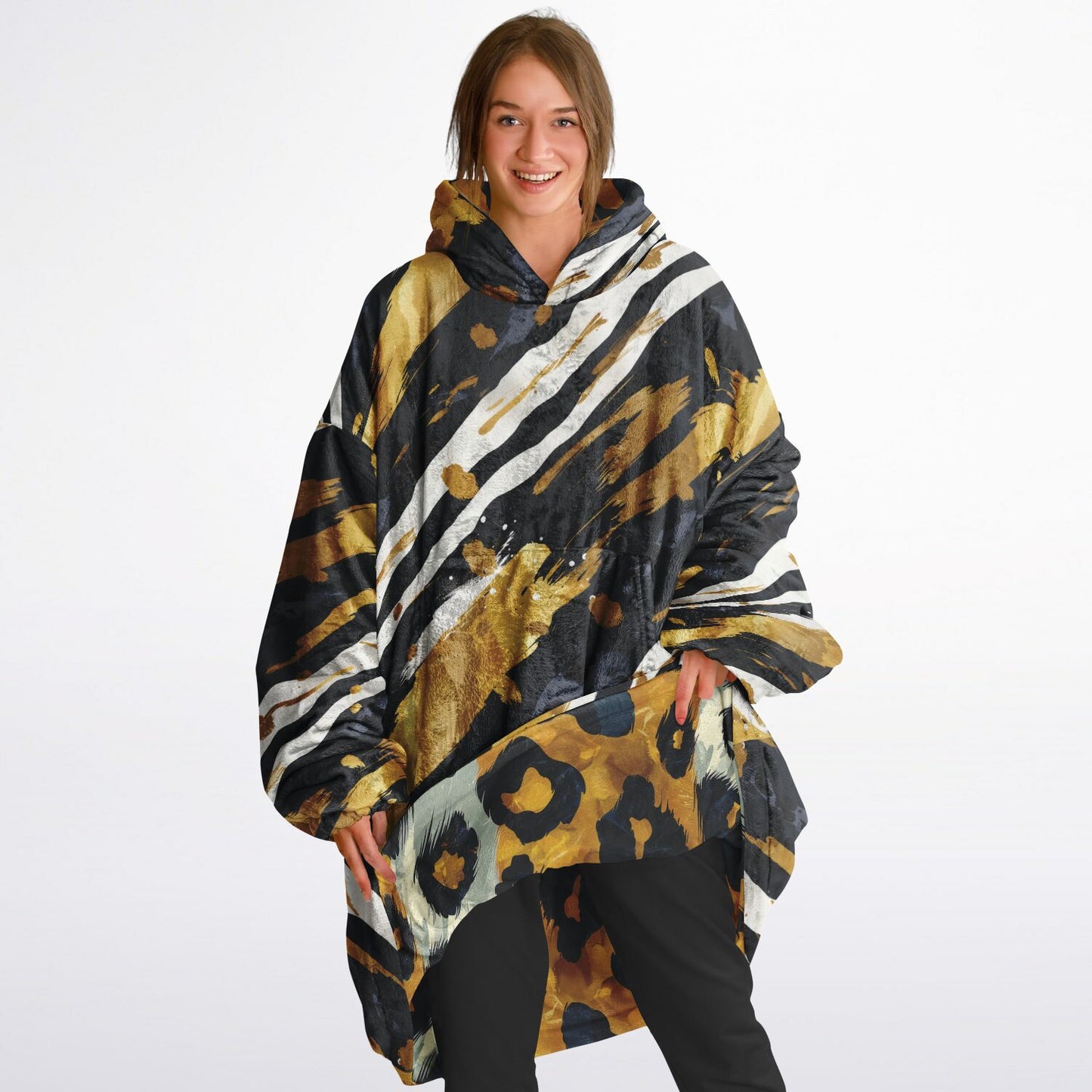 Reversible Snug Hoodie - Wild Animal Print Design - AOP