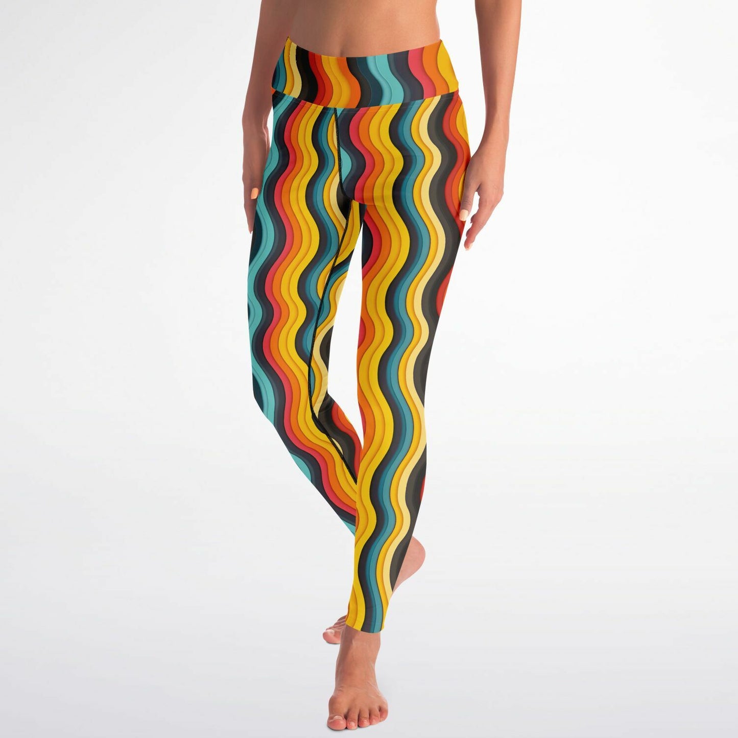 Psychedelic Wave High-Waisted Yoga Leggings for Vibrant and Stylish Practice - AOP