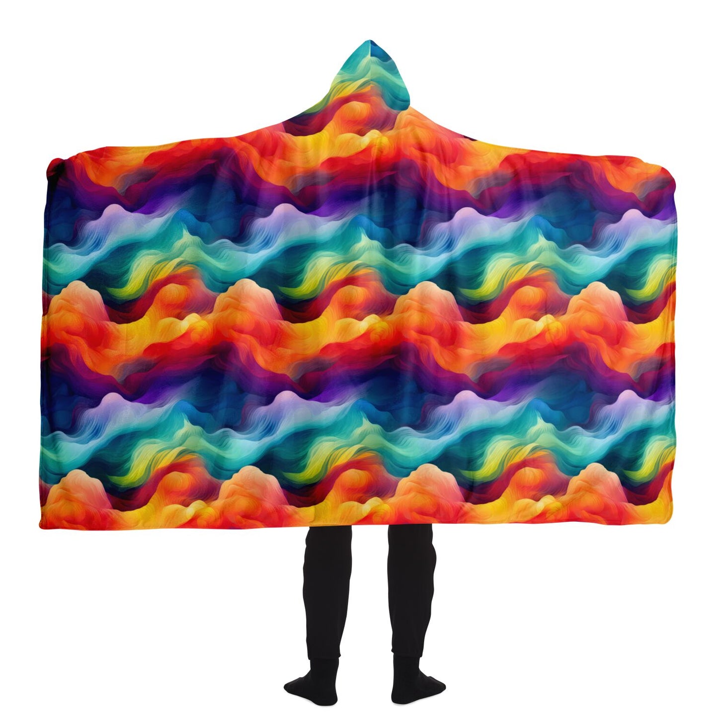 Radiant Rainbow Waves Hooded Blanket