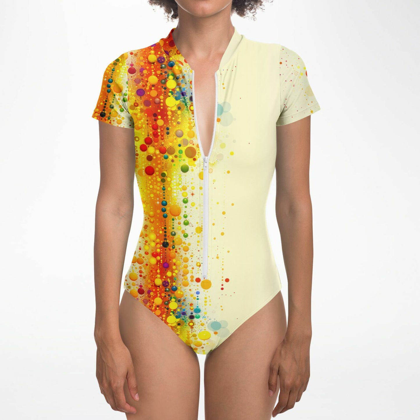 Vibrant Splash Pattern Women's Short-Sleeve Swimsuit - AOP