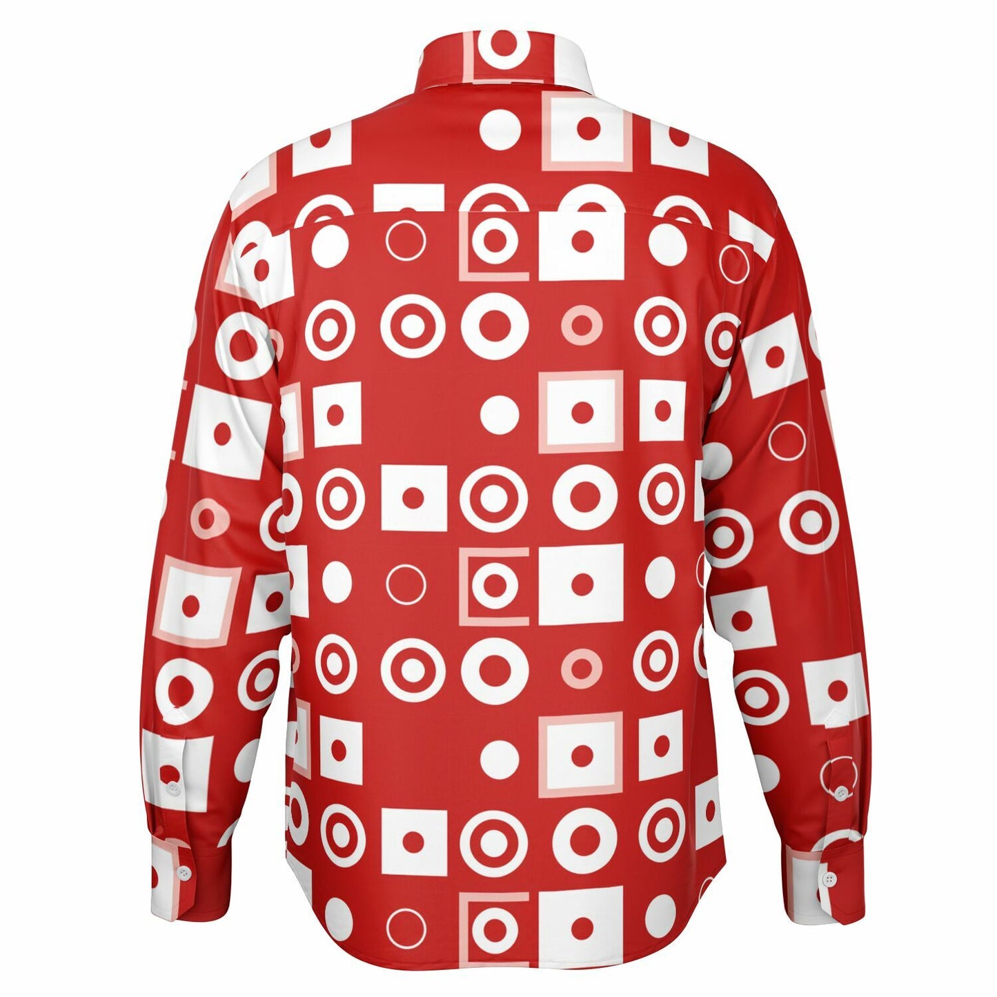 Bold Red Geometric Pattern Long Sleeve Button Down Shirt