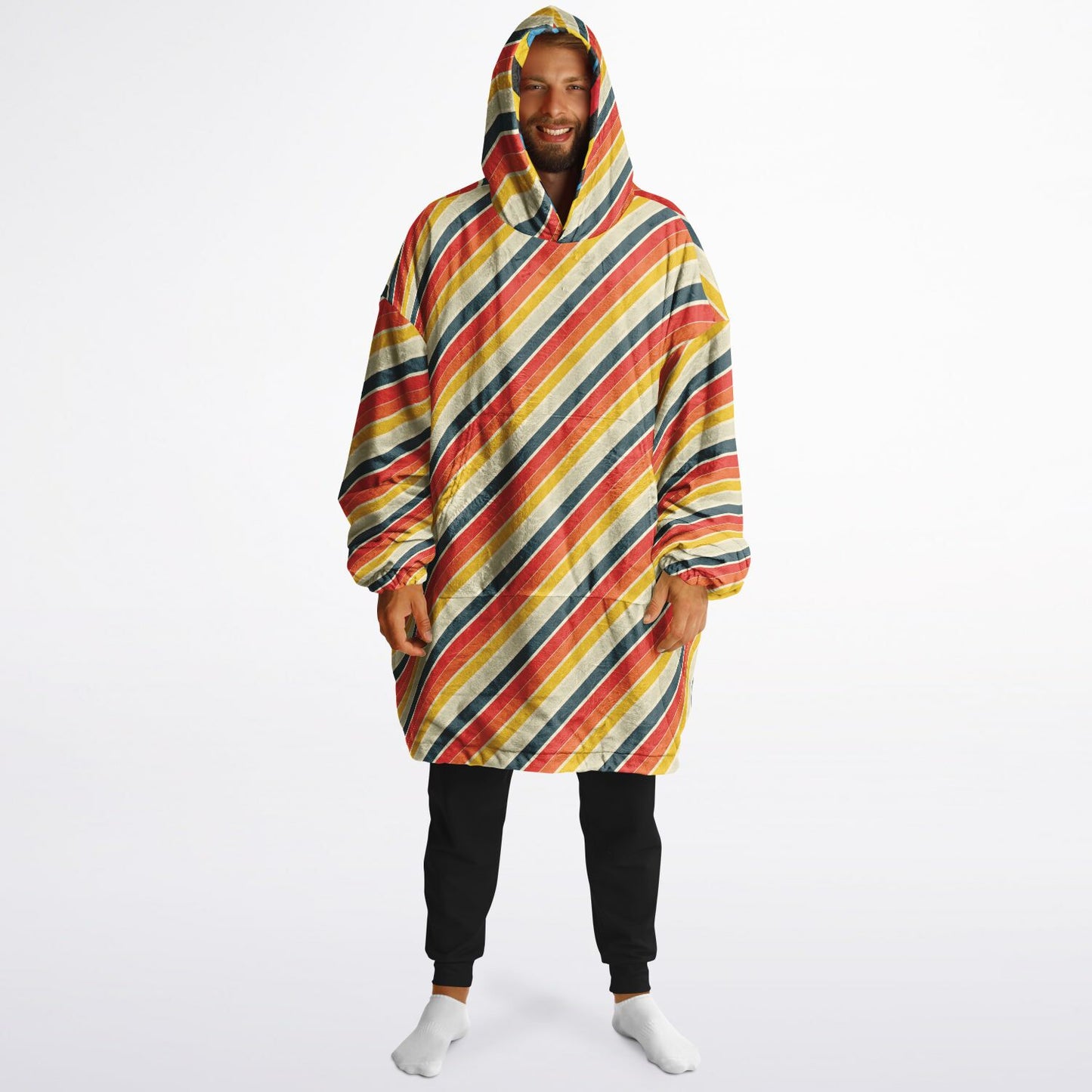 Reversible Snug Hoodie - Multicolor Stripes and Chevron Designs - AOP