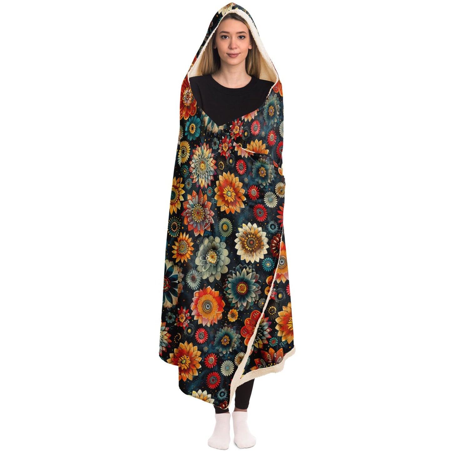 Boho Floral Bliss Hooded Blanket