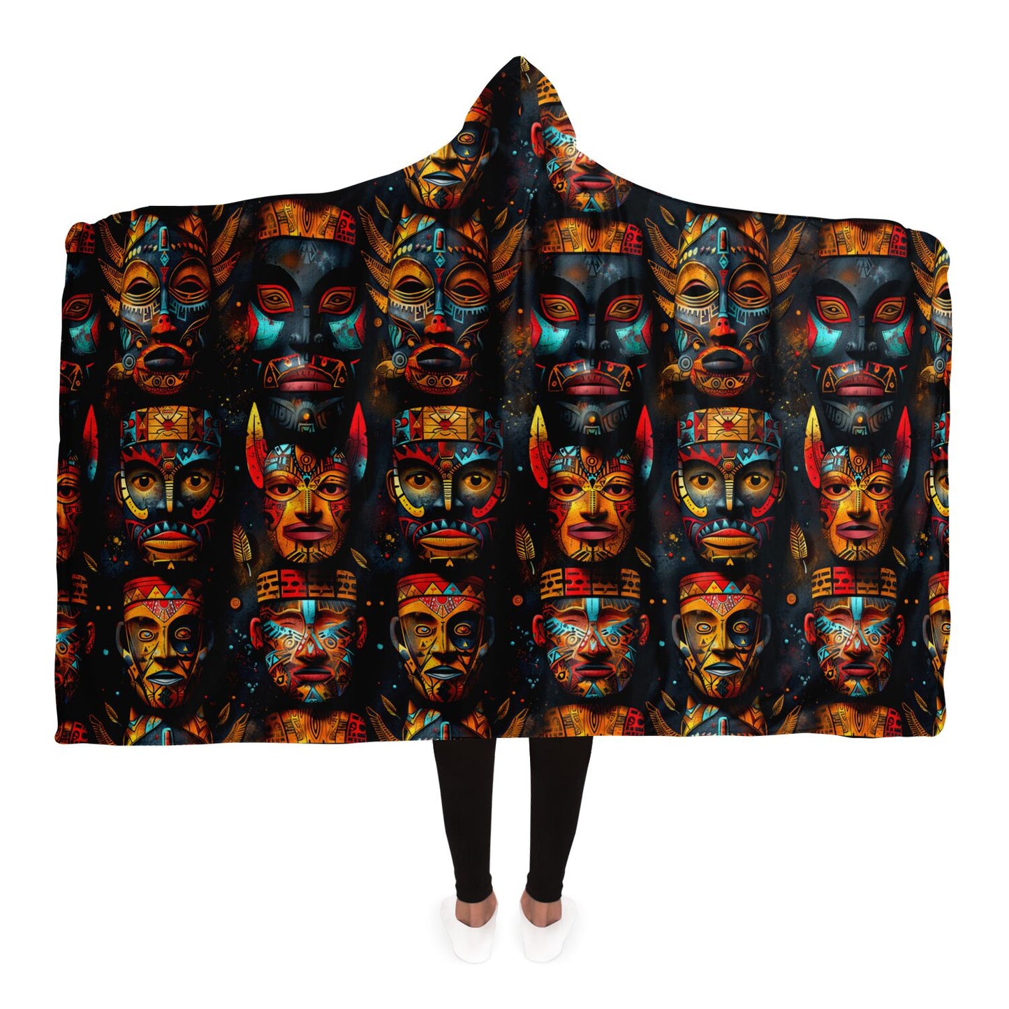 Mystic Tribal Mask Hooded Blanket