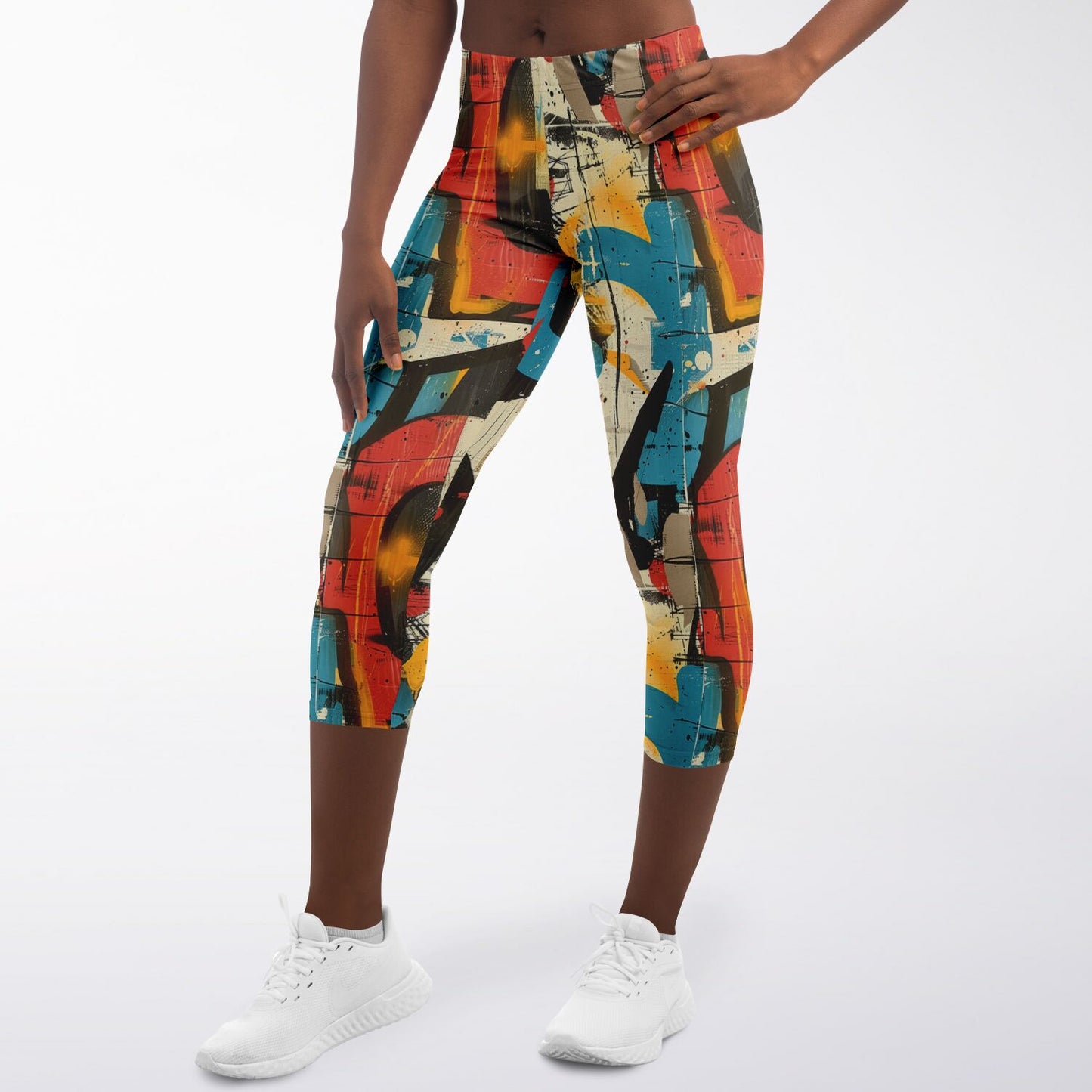 Abstract Art High-Waisted Capri Leggings for Creative Fitness Enthusiasts - AOP