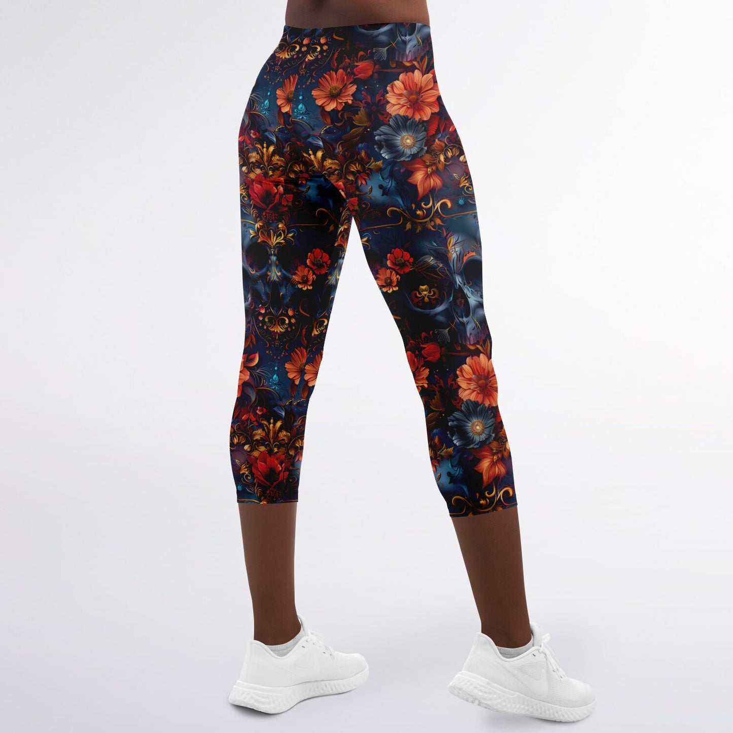 Floral Gothic High-Waisted Capri Leggings for Unique and Stylish Activewear - AOP