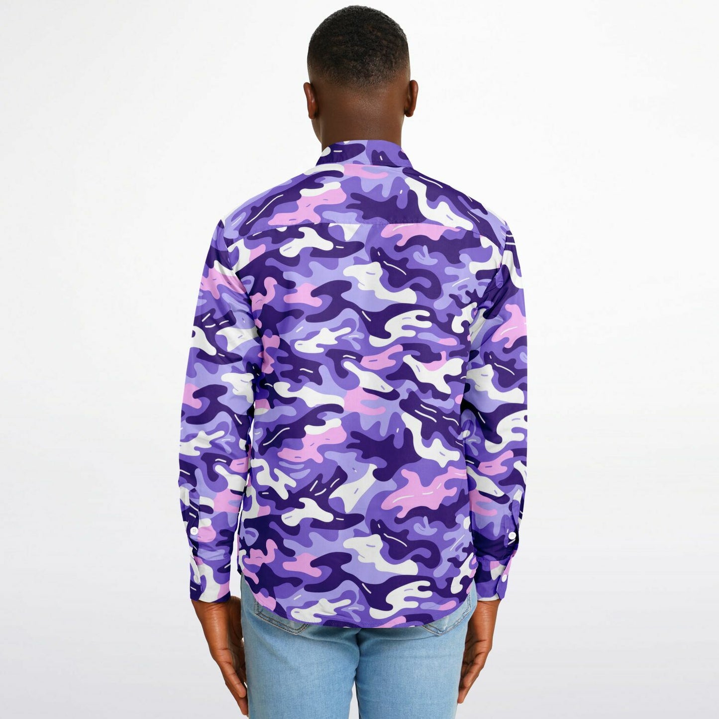 Bold Purple Camo Long Sleeve Button Down Shirt