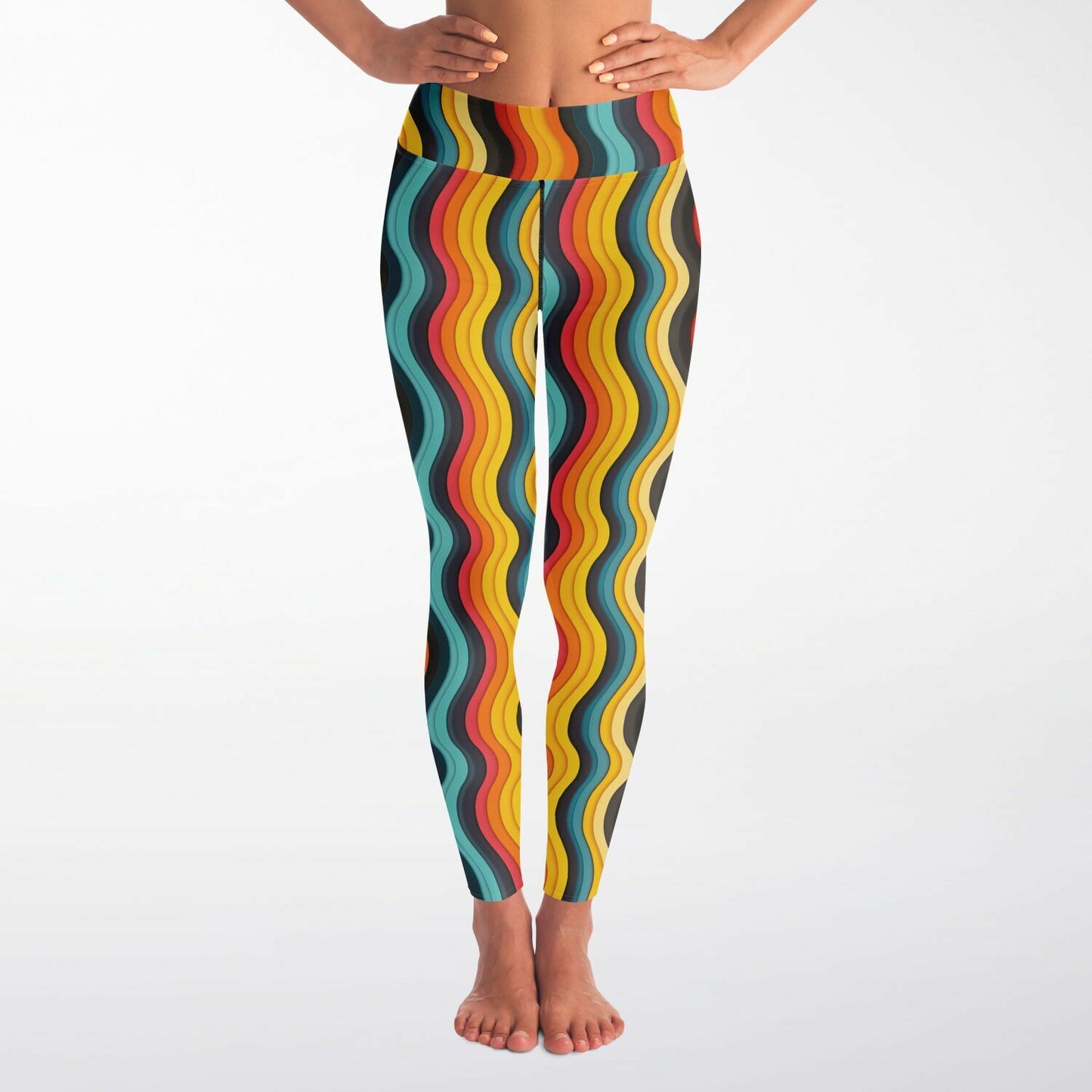 Psychedelic Wave High-Waisted Yoga Leggings for Vibrant and Stylish Practice - AOP