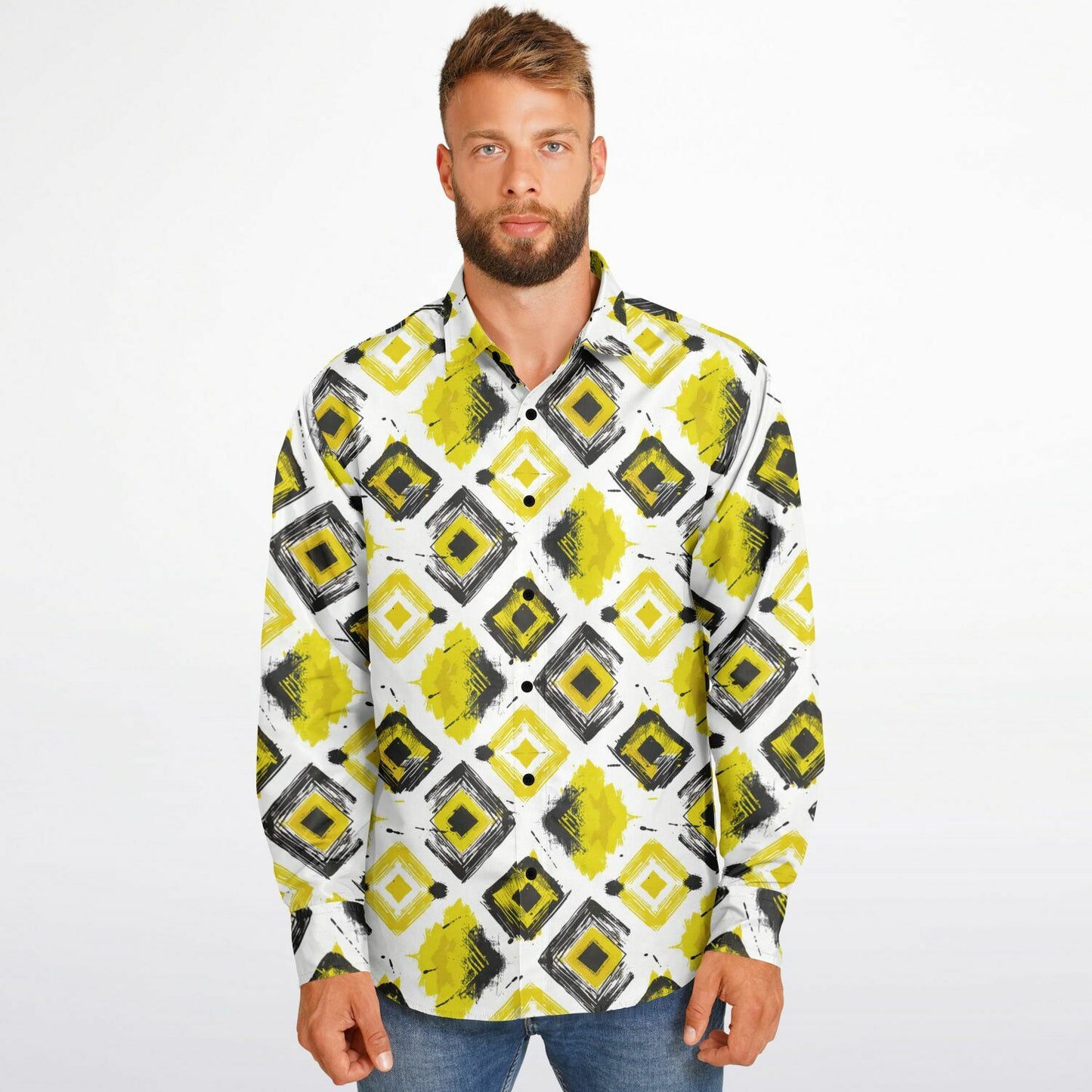 Geometric Vibes Long Sleeve Button Down Shirt