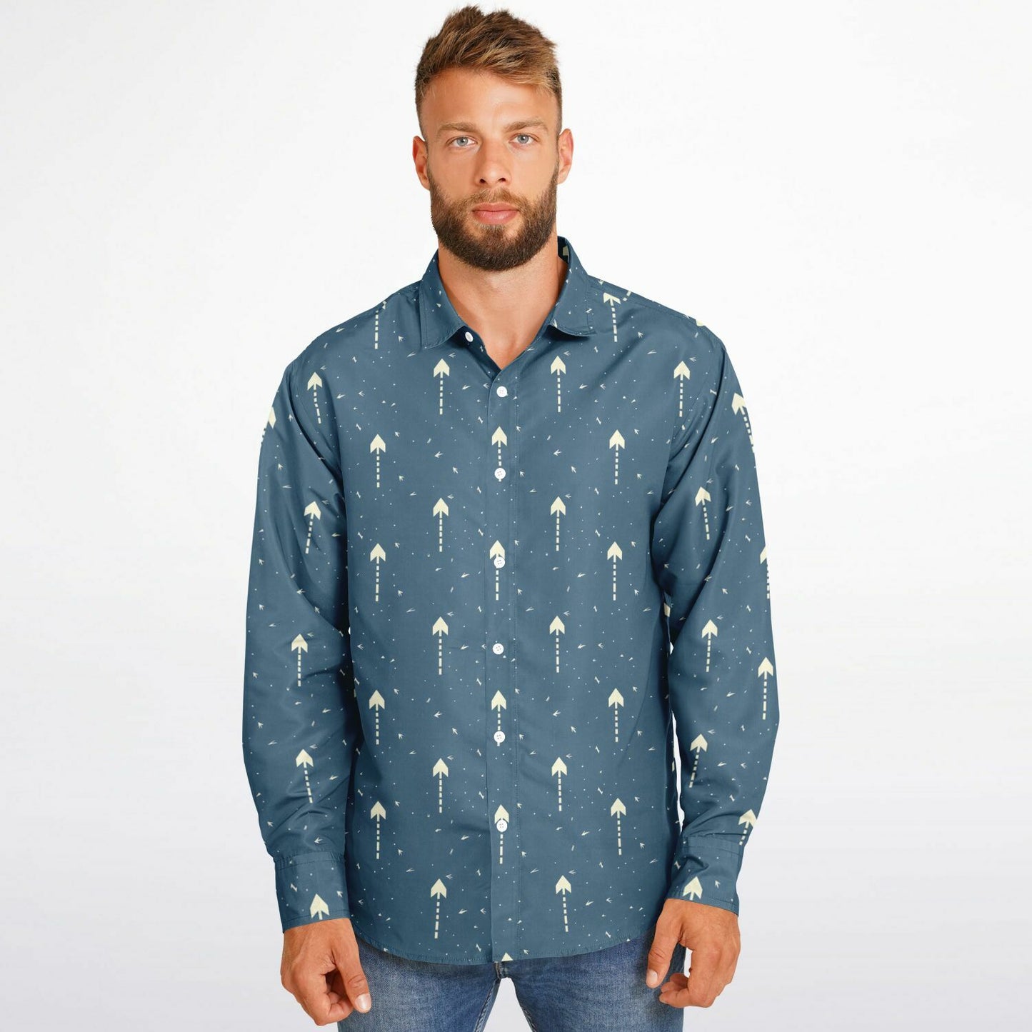 Upward Arrows Long Sleeve Button Down Shirt